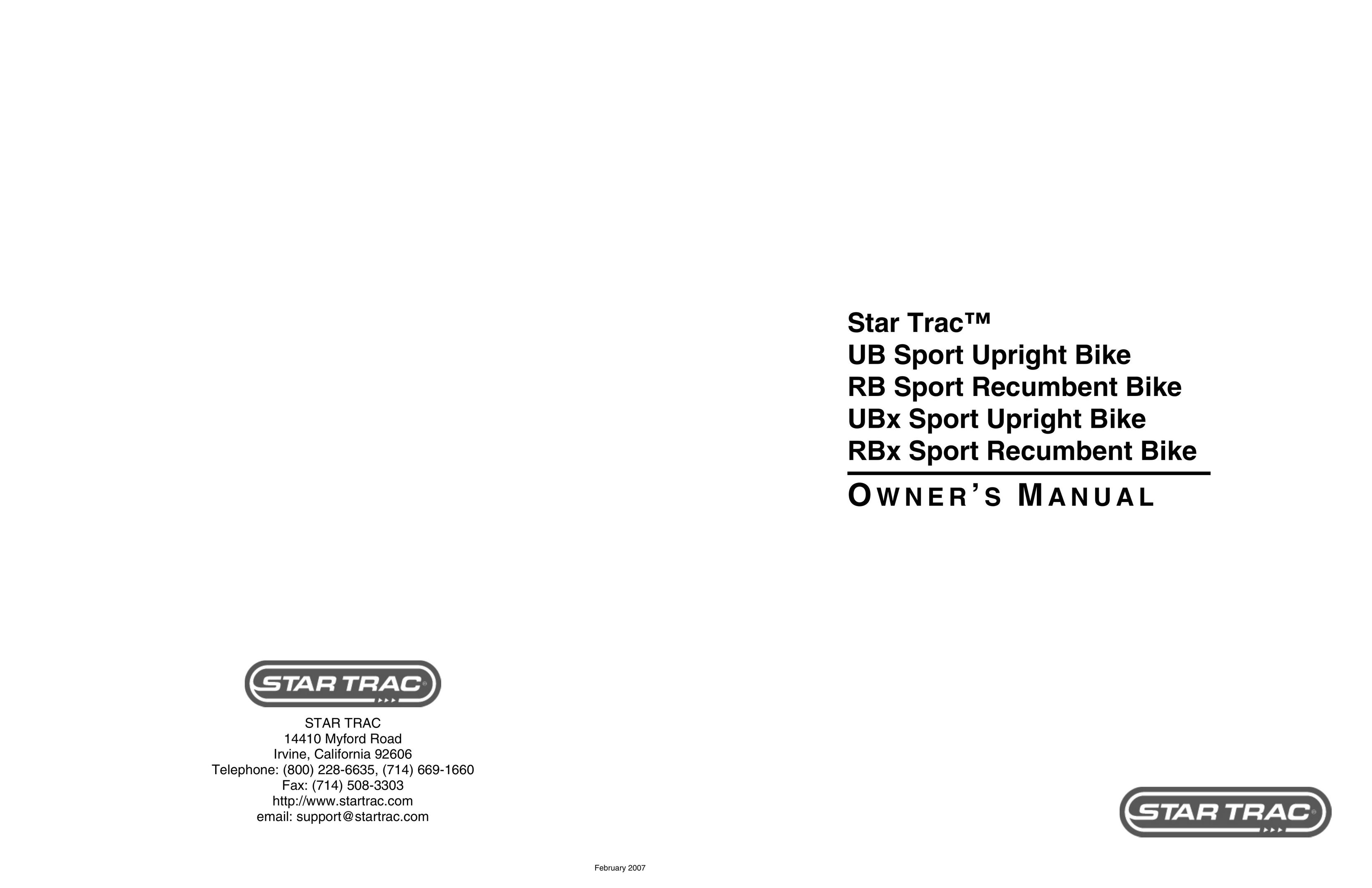 Star Trac UB Sport Upright Bike Elliptical Trainer User Manual