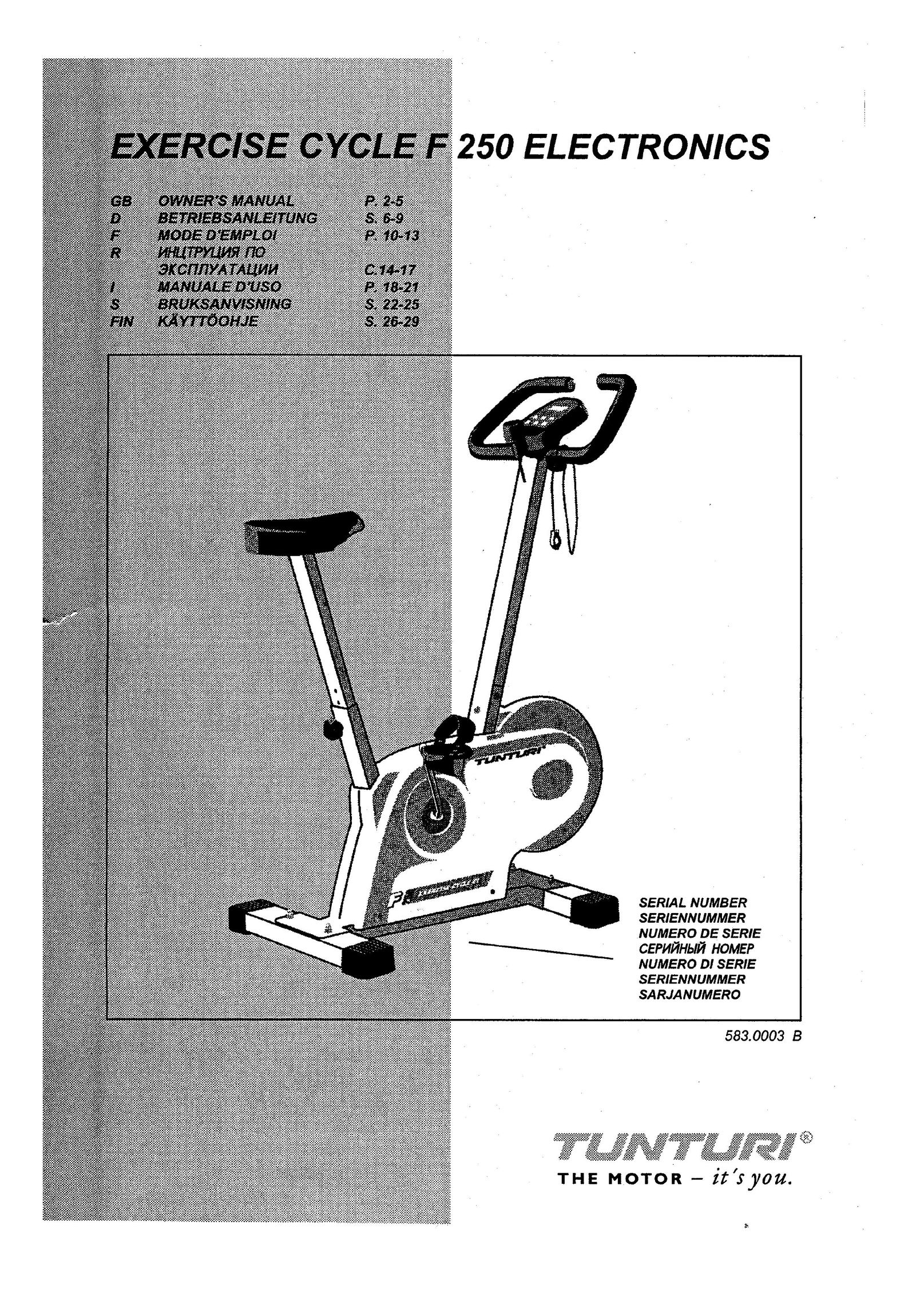 Tunturi F250 Elliptical Trainer User Manual
