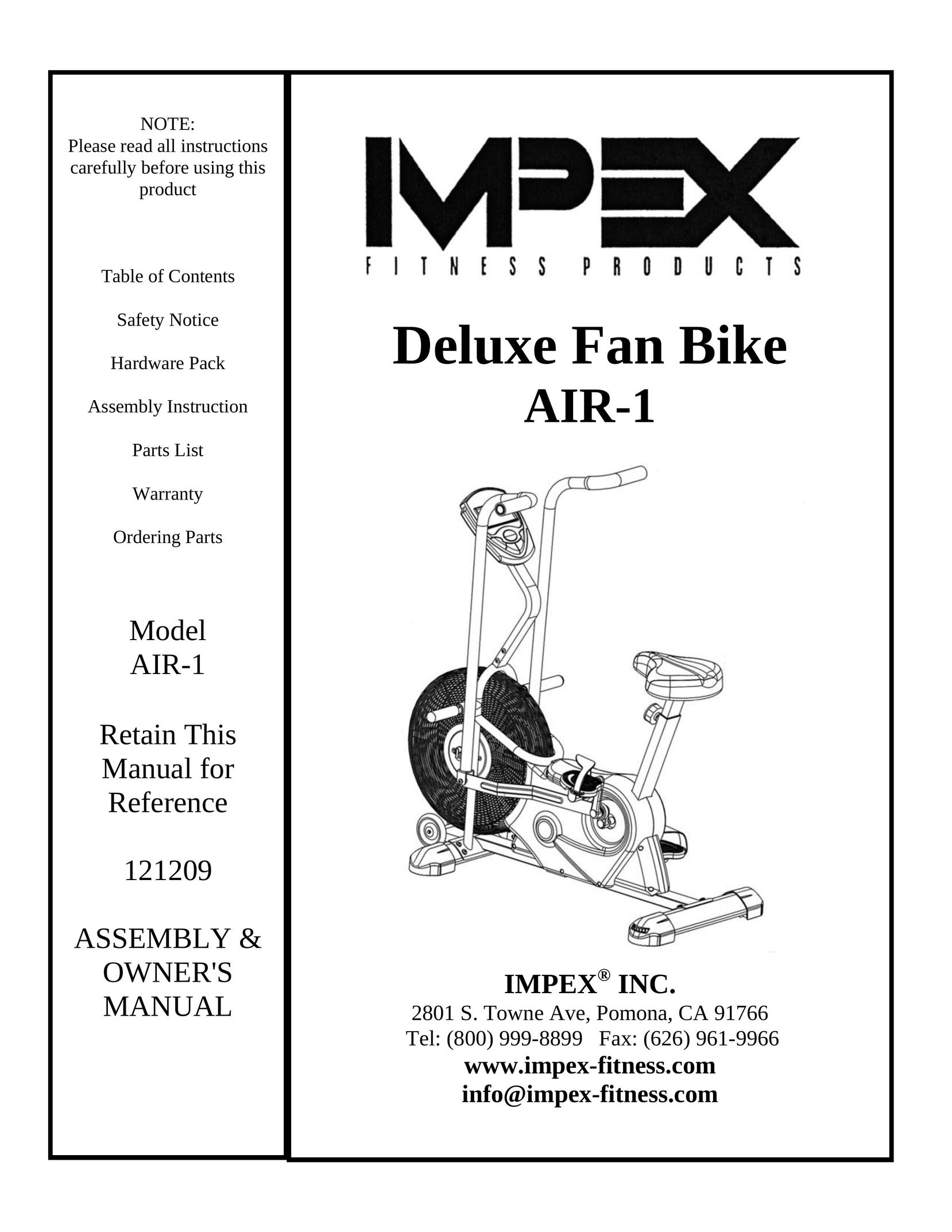 Impex AIR-1 Exercise Bike User Manual