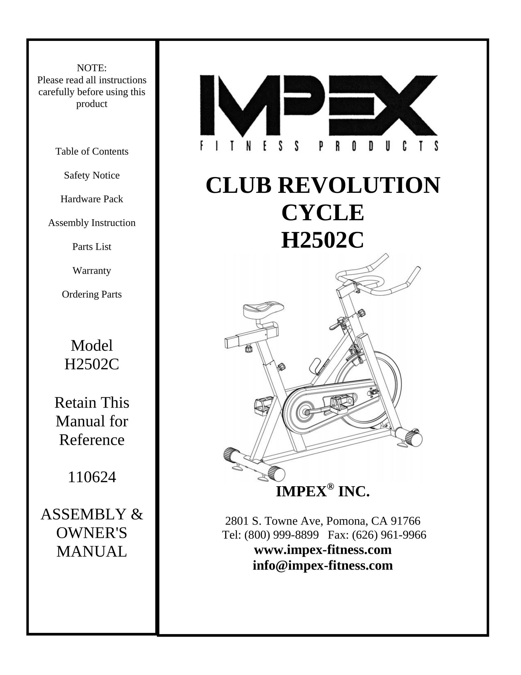 Impex H2502C Exercise Bike User Manual