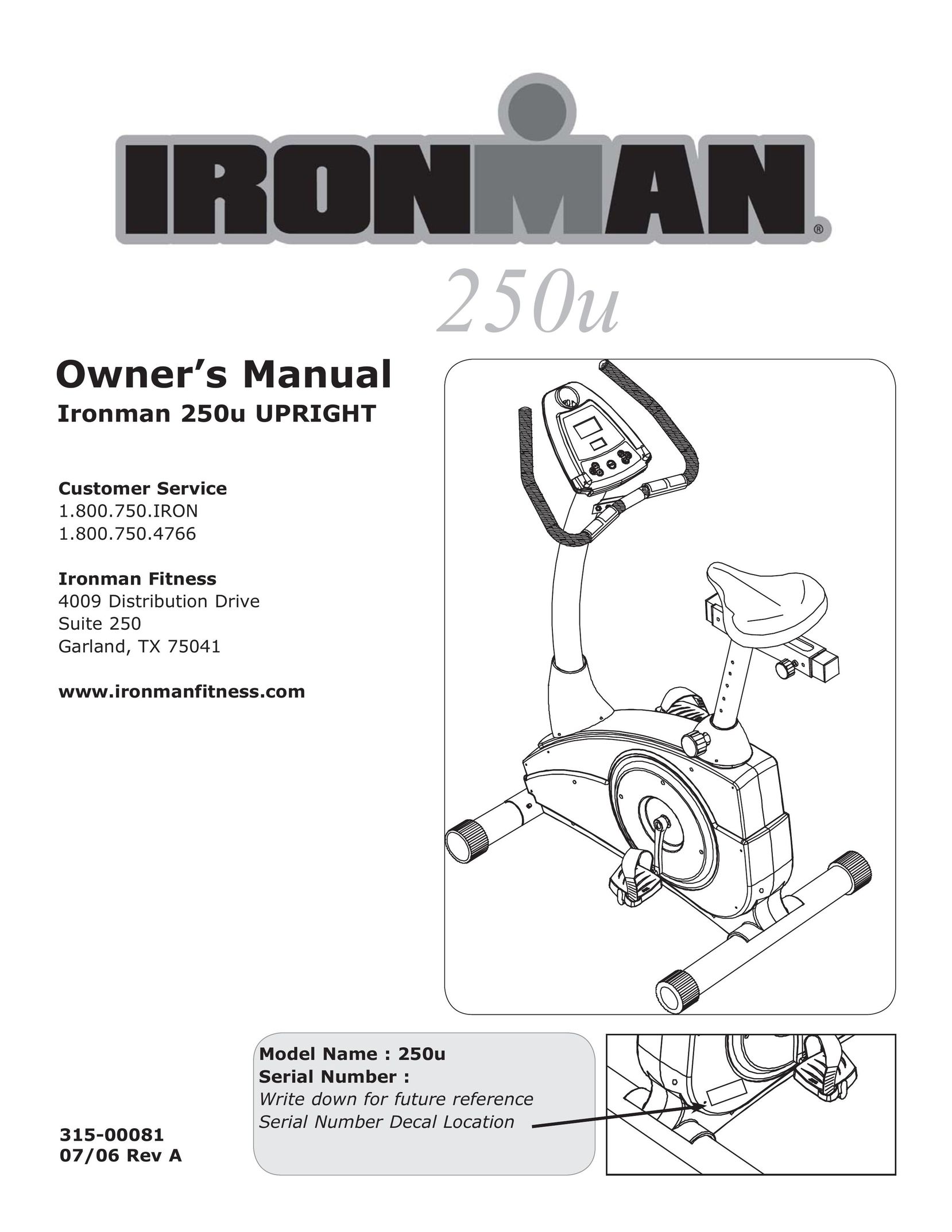 Ironman Fitness Ironman Upright Exercise Bike User Manual