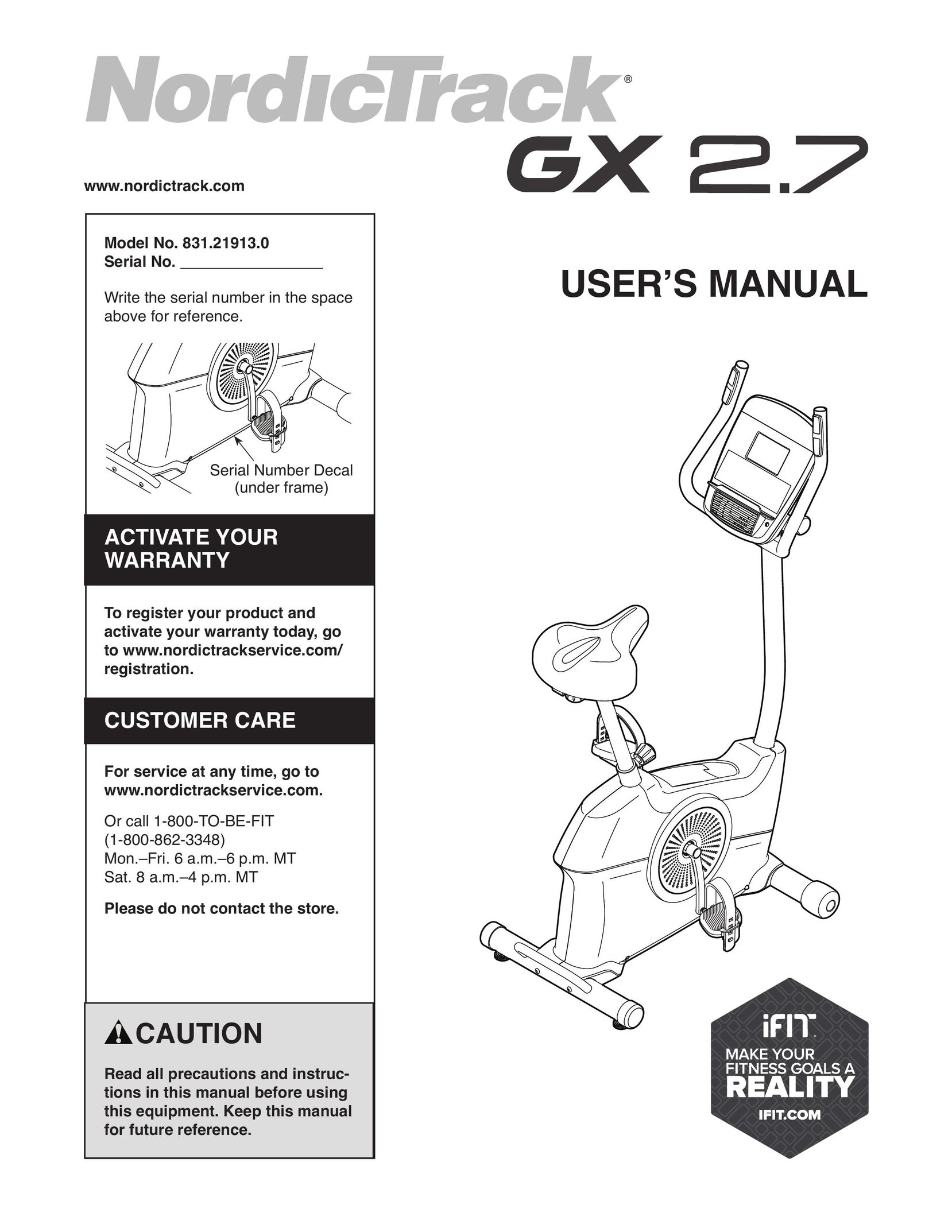 NordicTrack 831.21913.0 Exercise Bike User Manual