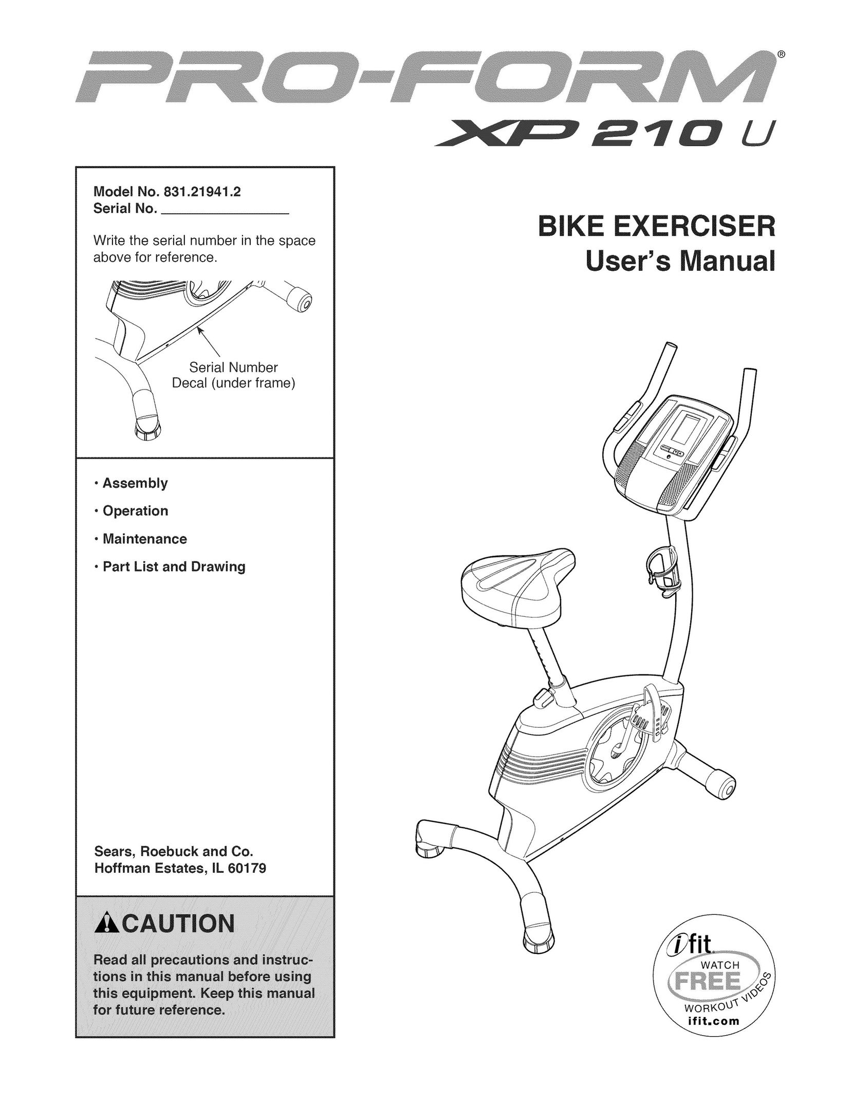 ProForm 831.21941.2 Exercise Bike User Manual