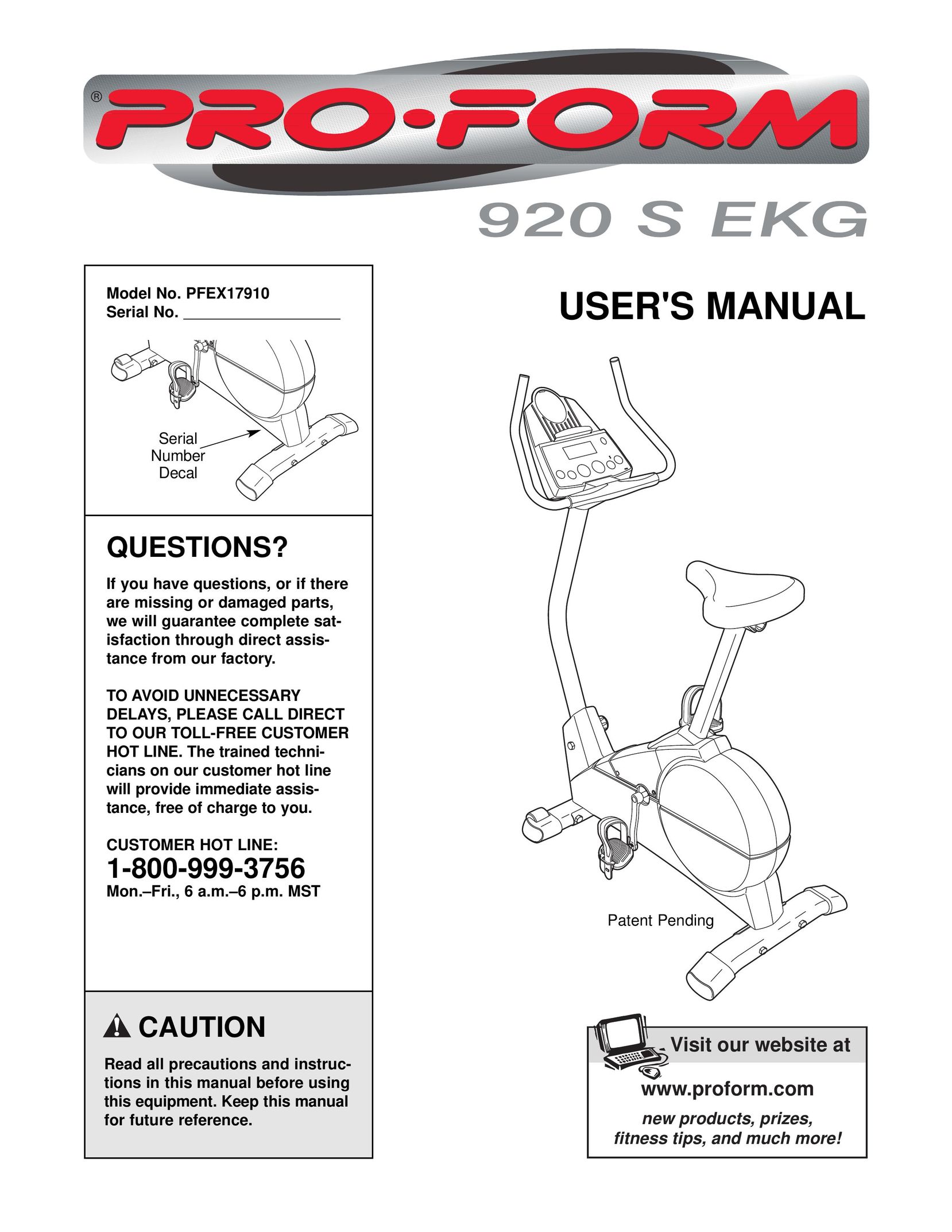 ProForm PFEX17910 Exercise Bike User Manual