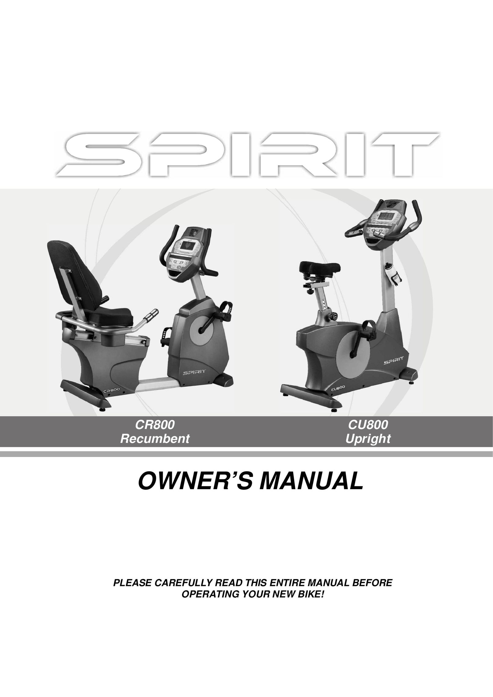 Spirit CU800 Exercise Bike User Manual