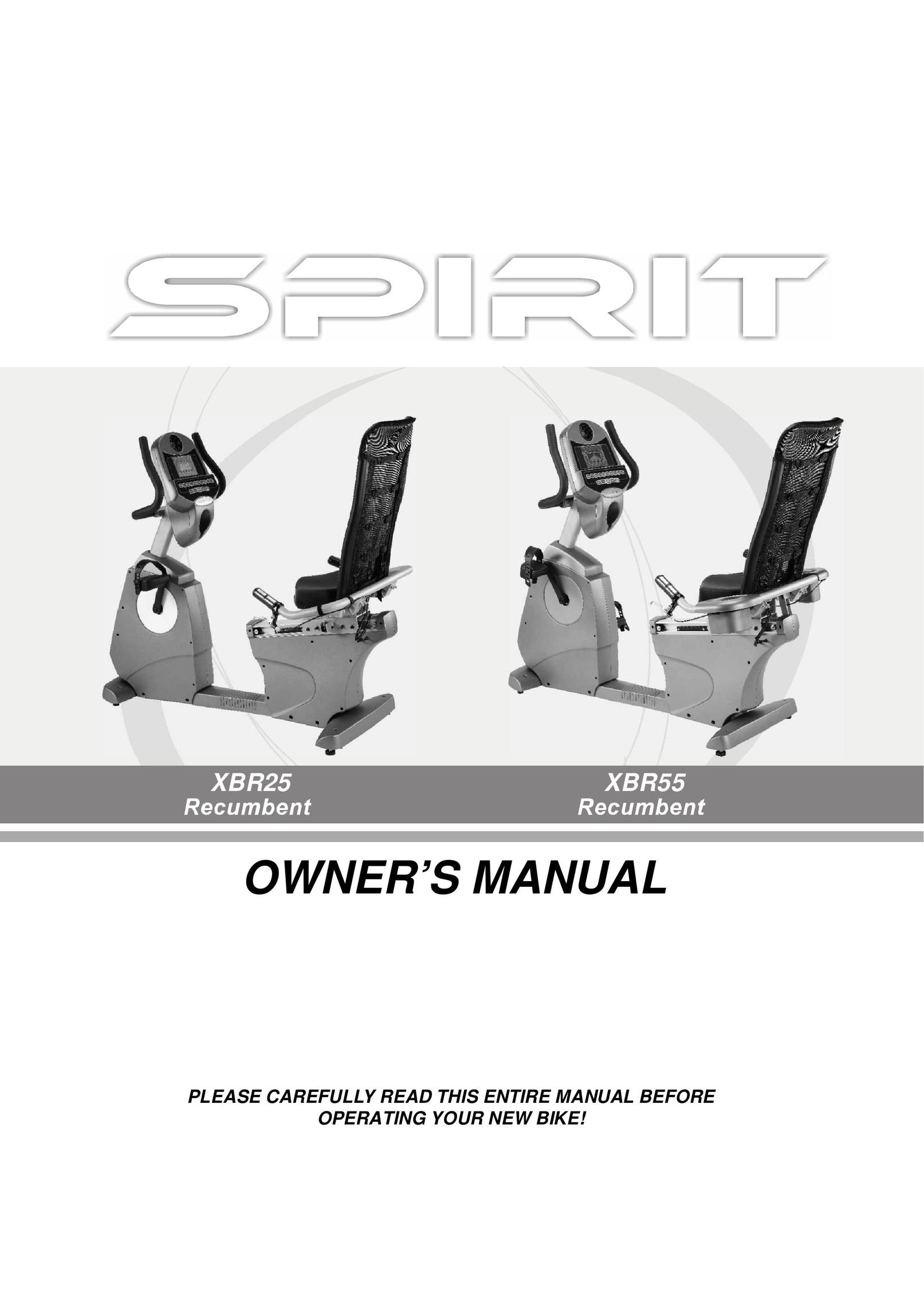 Spirit XBR25 Exercise Bike User Manual