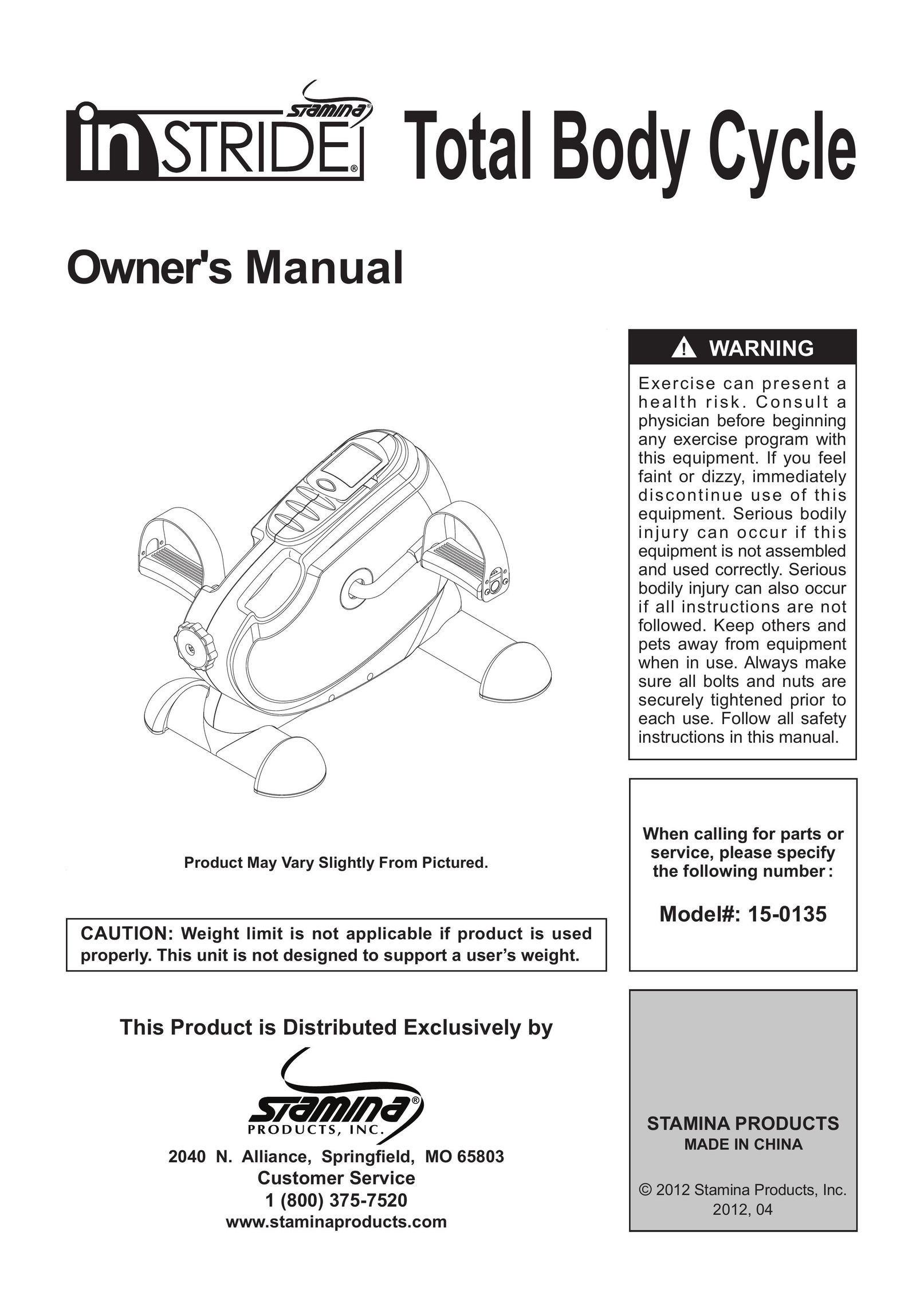 Stamina Products 15-0135 Exercise Bike User Manual