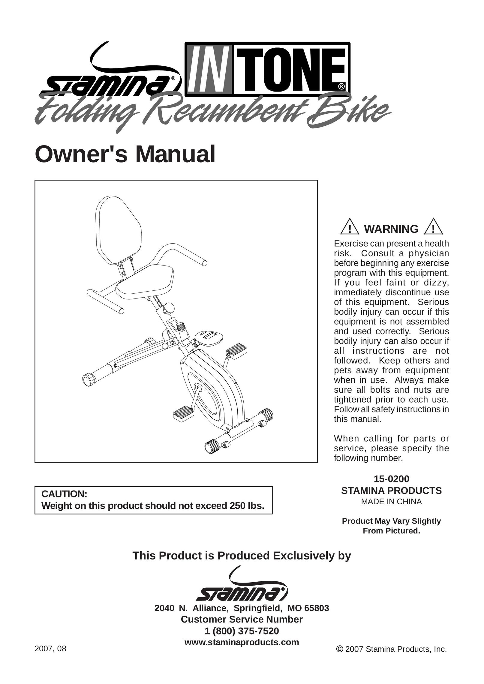 Stamina Products 15-0200 Exercise Bike User Manual