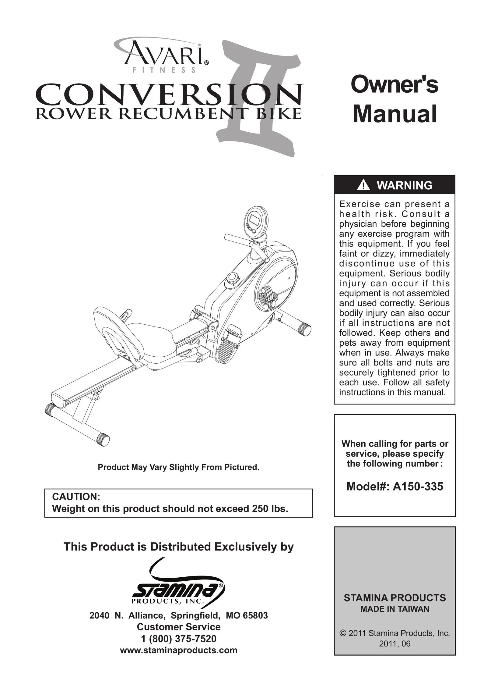 Stamina Products A150-335 Exercise Bike User Manual