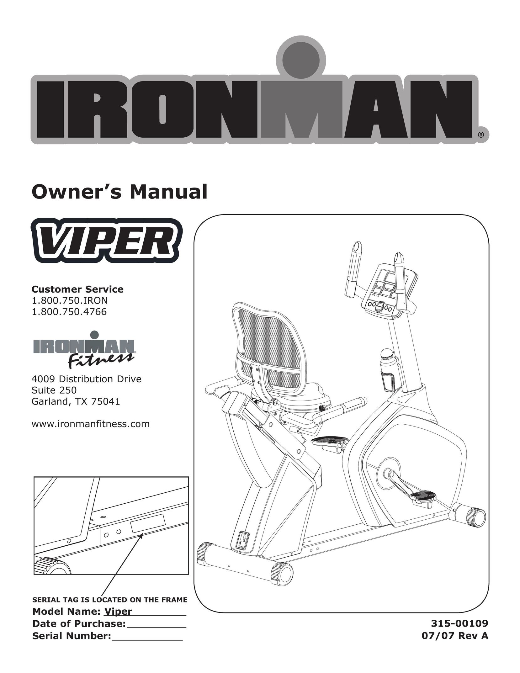 Viper Viper 315-00109 Exercise Bike User Manual