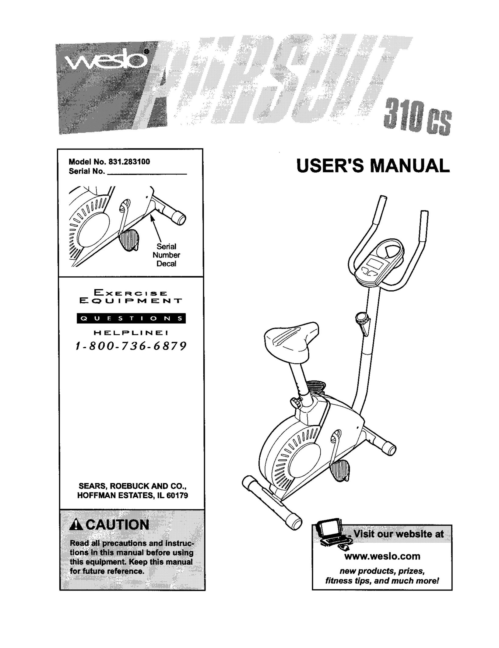 Weslo 831.2831 Exercise Bike User Manual