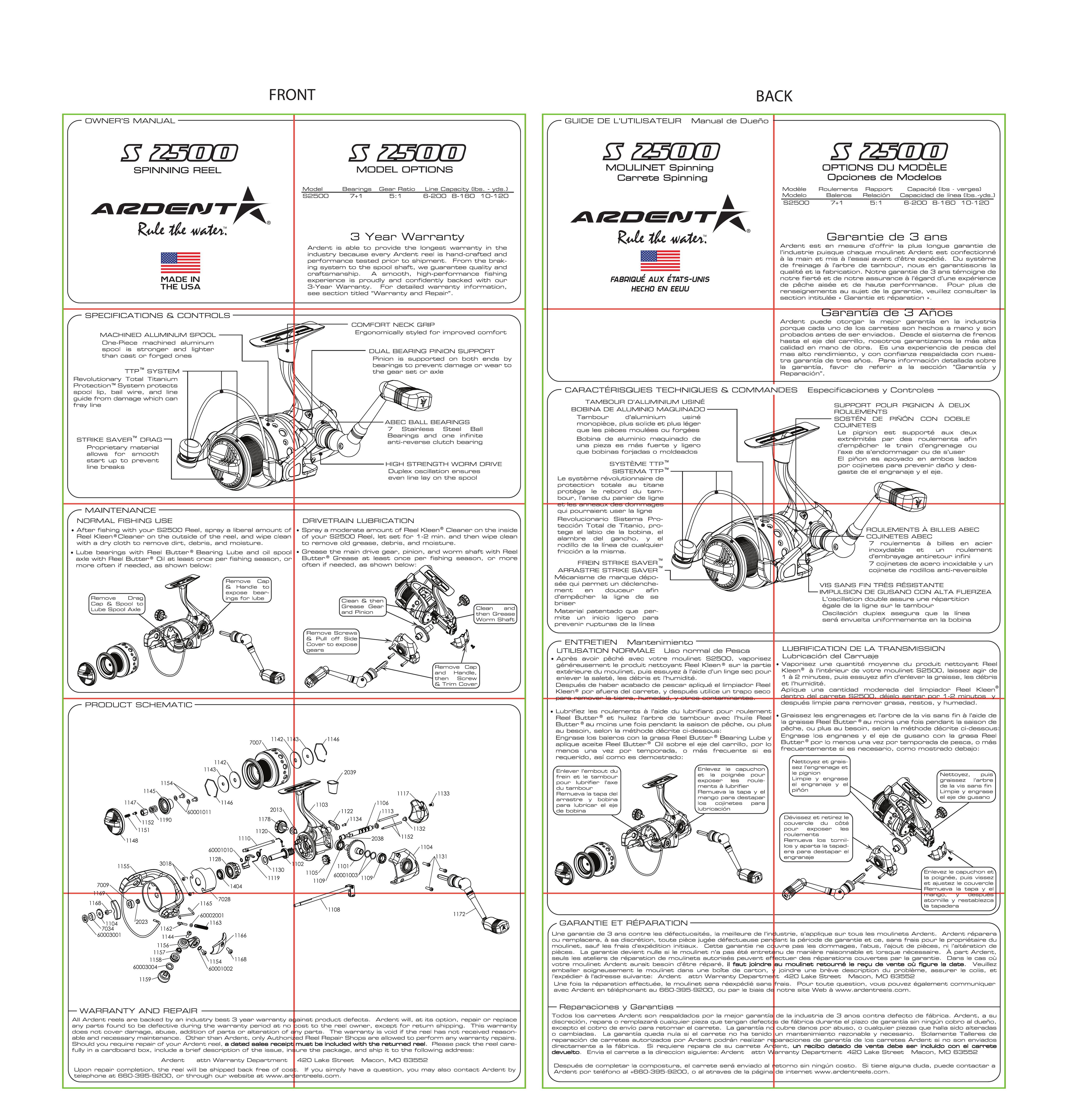 Ardent S 2500 Fishing Equipment User Manual