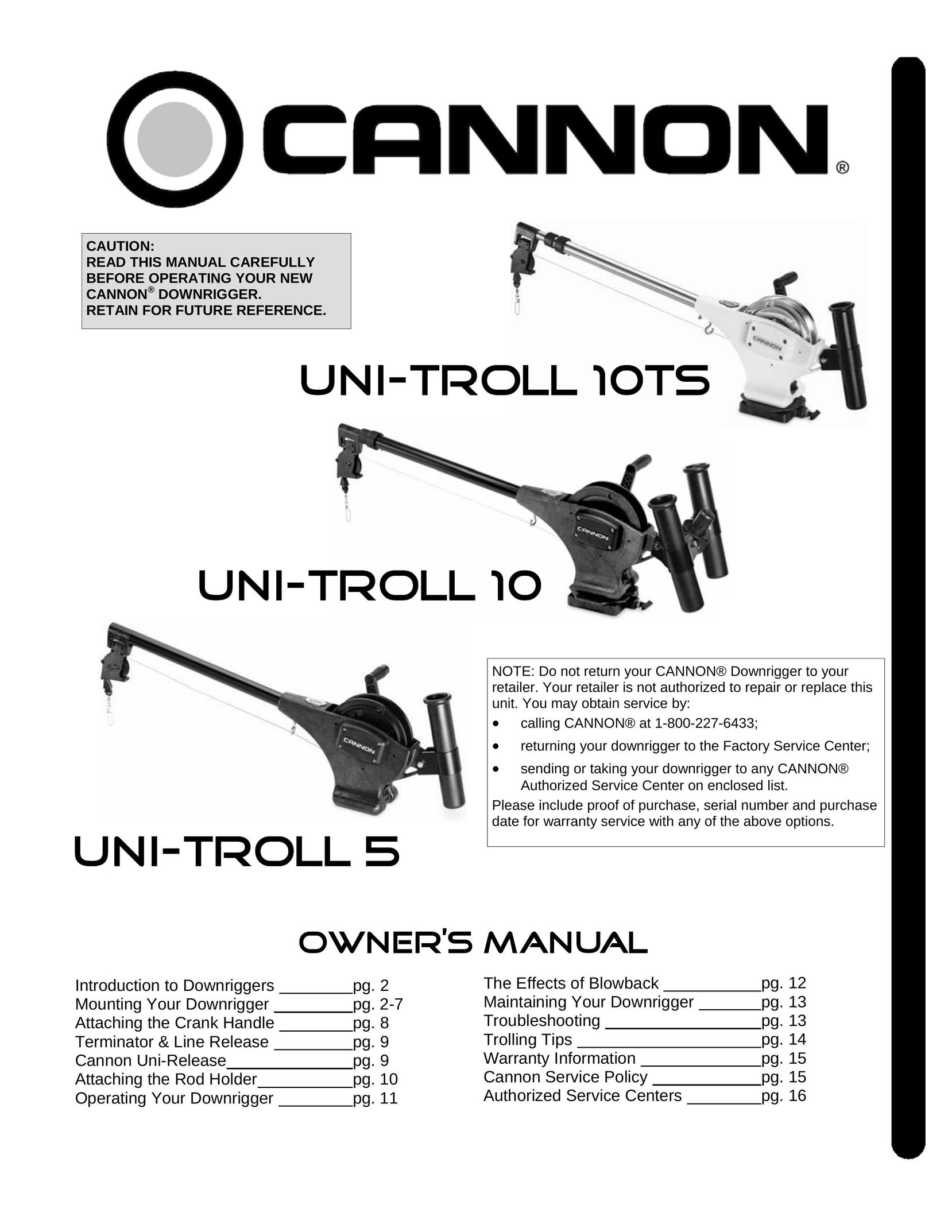 Cannon 10TS Fishing Equipment User Manual