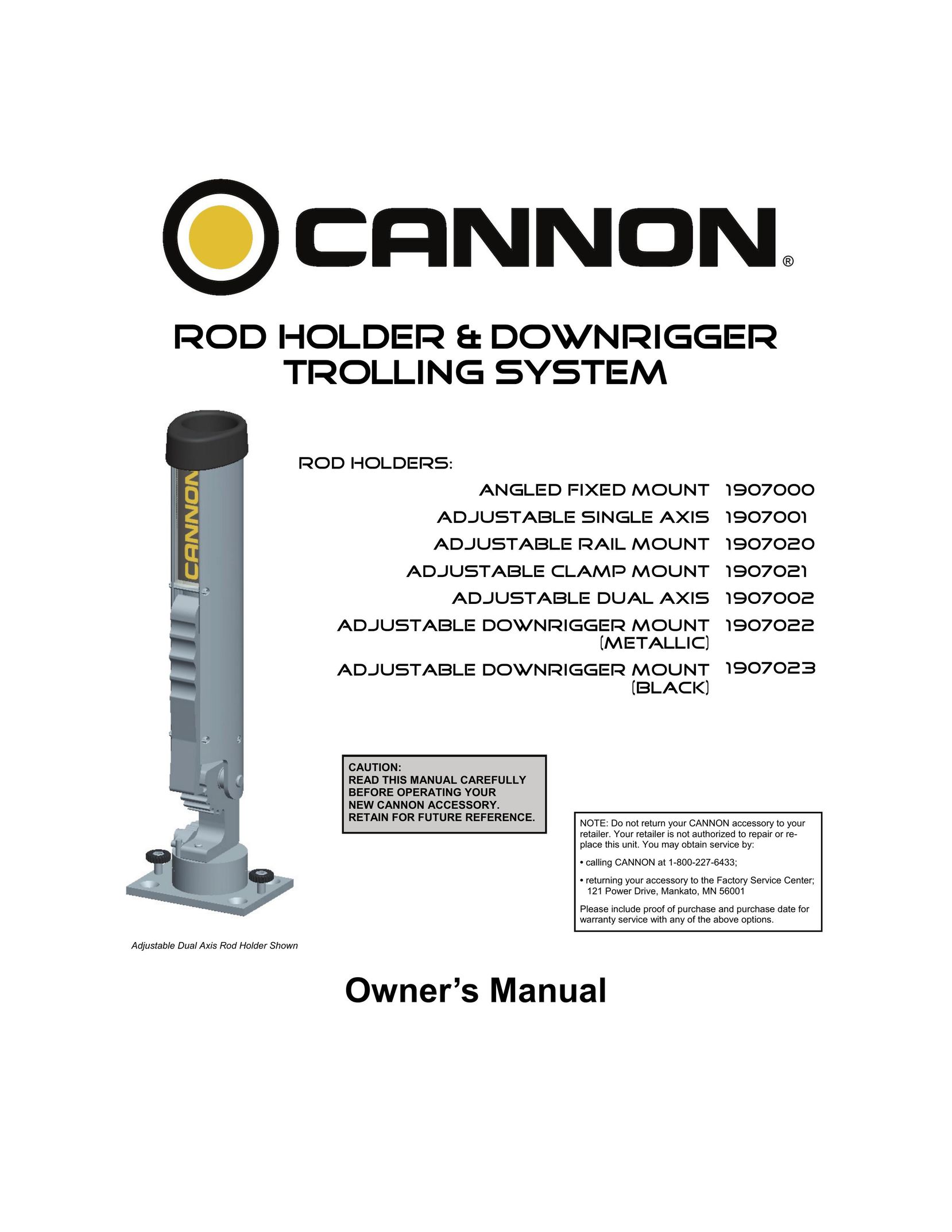 Cannon 1907001 Fishing Equipment User Manual