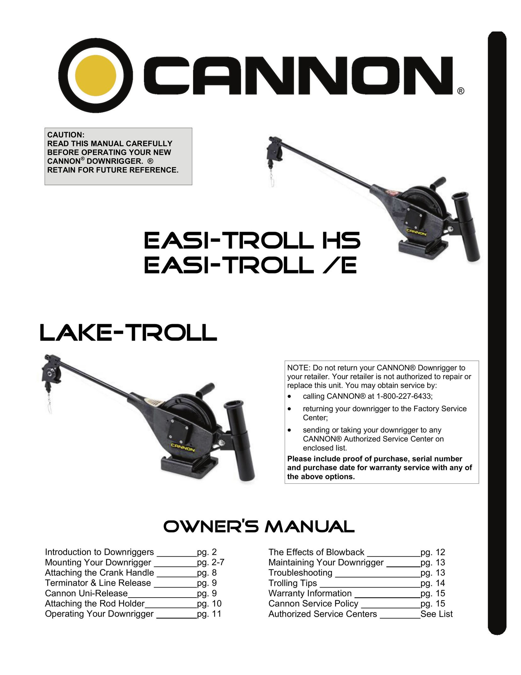 Cannon EASI-TROLL HS Fishing Equipment User Manual