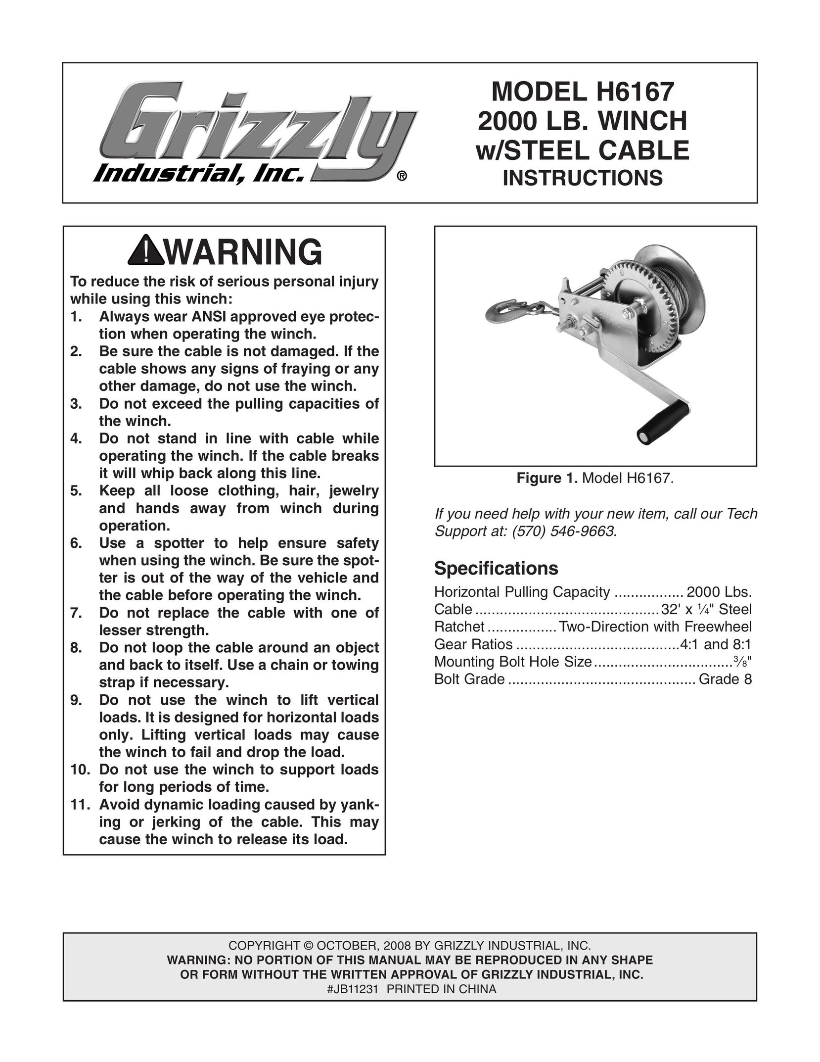 Grizzly H6167 Fishing Equipment User Manual