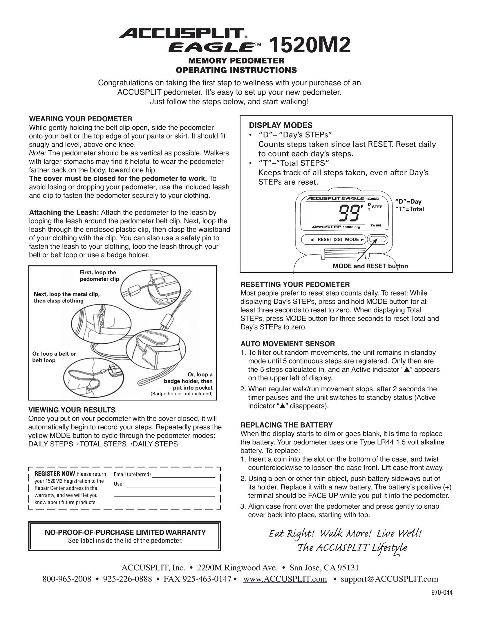 Accusplit 1520M2 Fitness Electronics User Manual