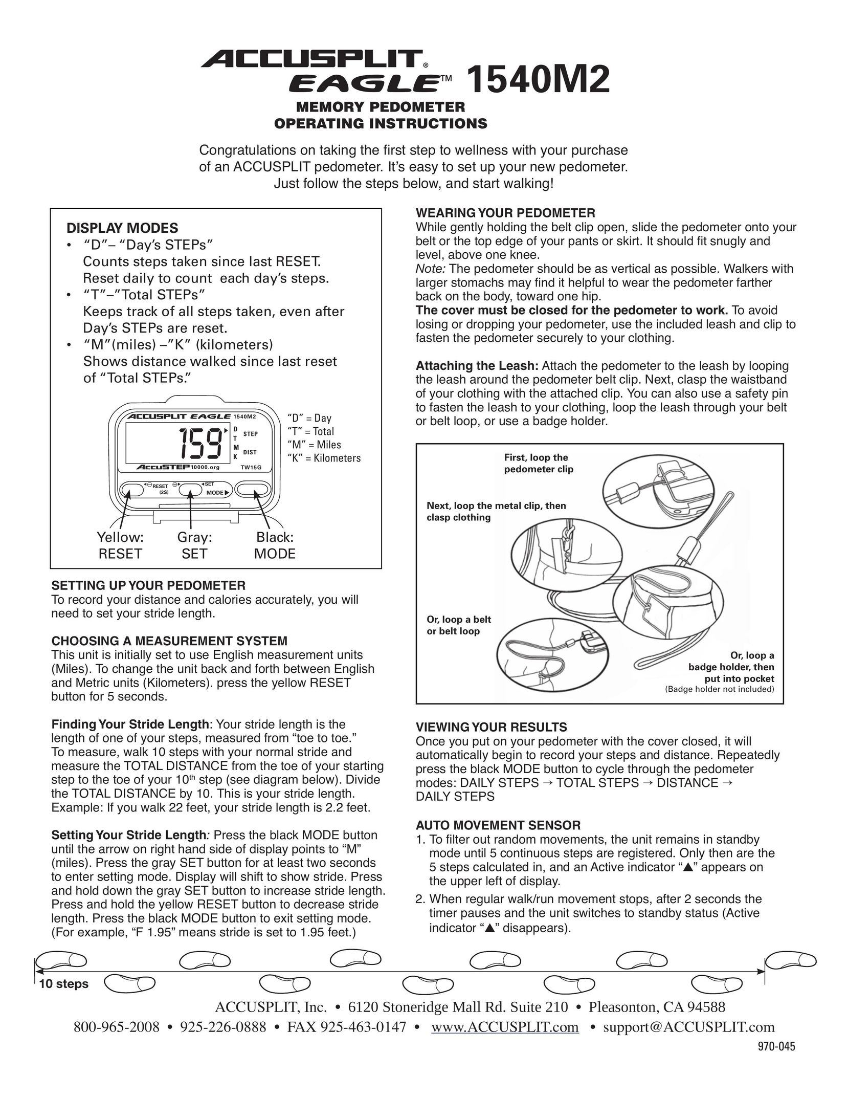 Accusplit 1540M2 Fitness Electronics User Manual