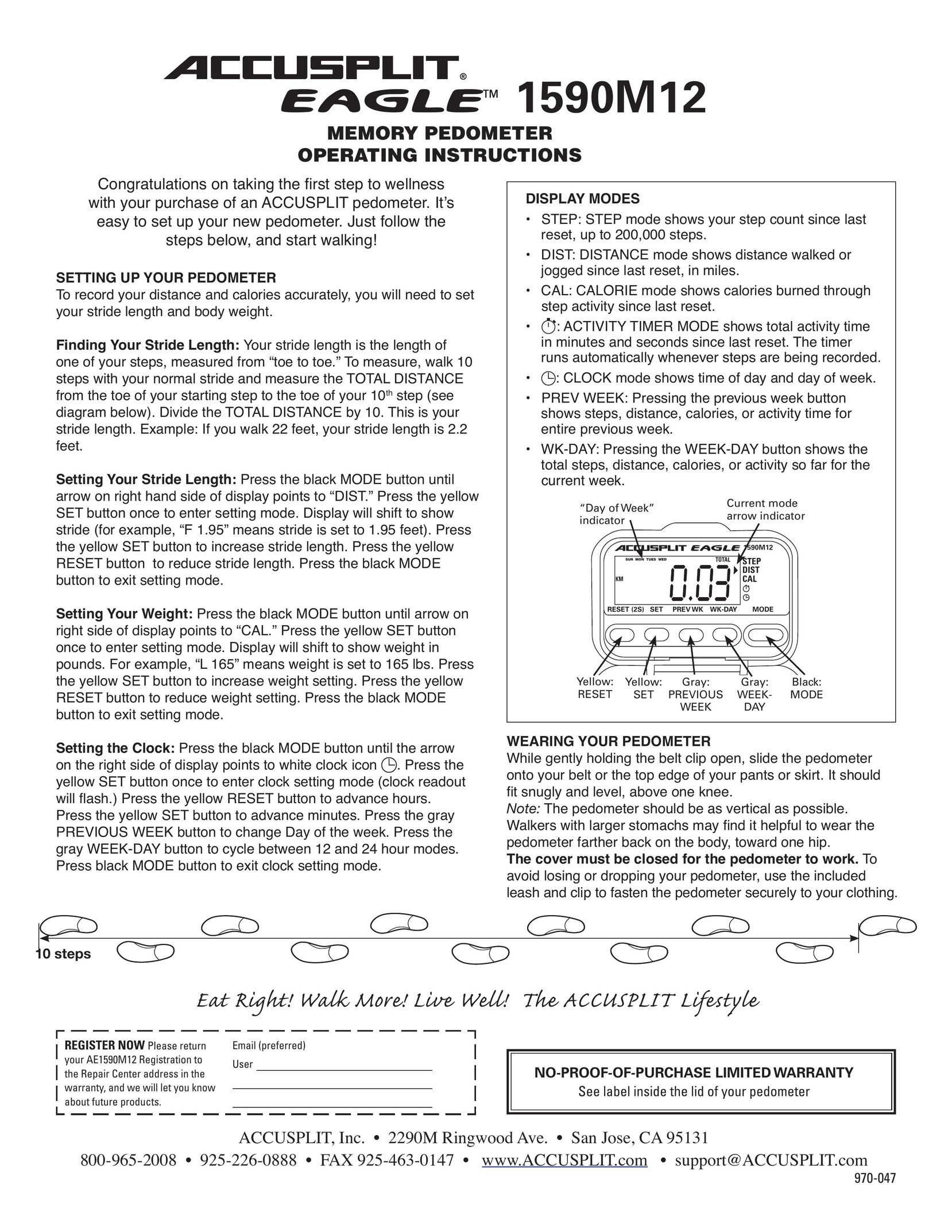 Accusplit 1590M12 Fitness Electronics User Manual