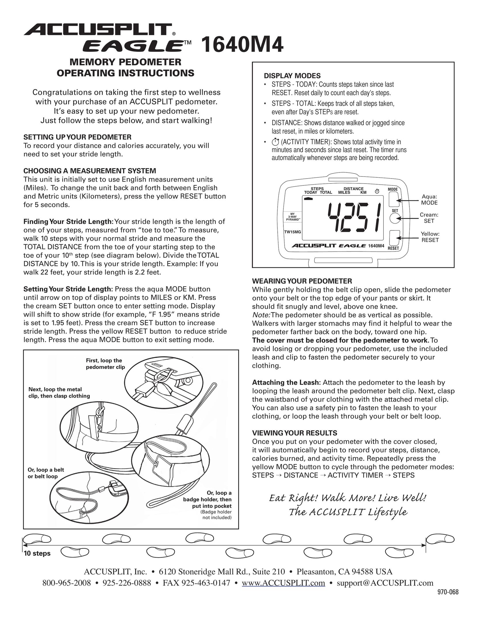 Accusplit 1640M4 Fitness Electronics User Manual
