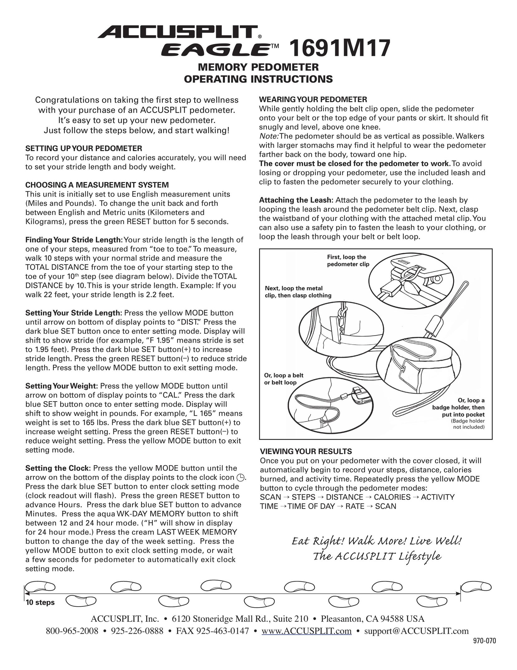 Accusplit 1691M17 Fitness Electronics User Manual