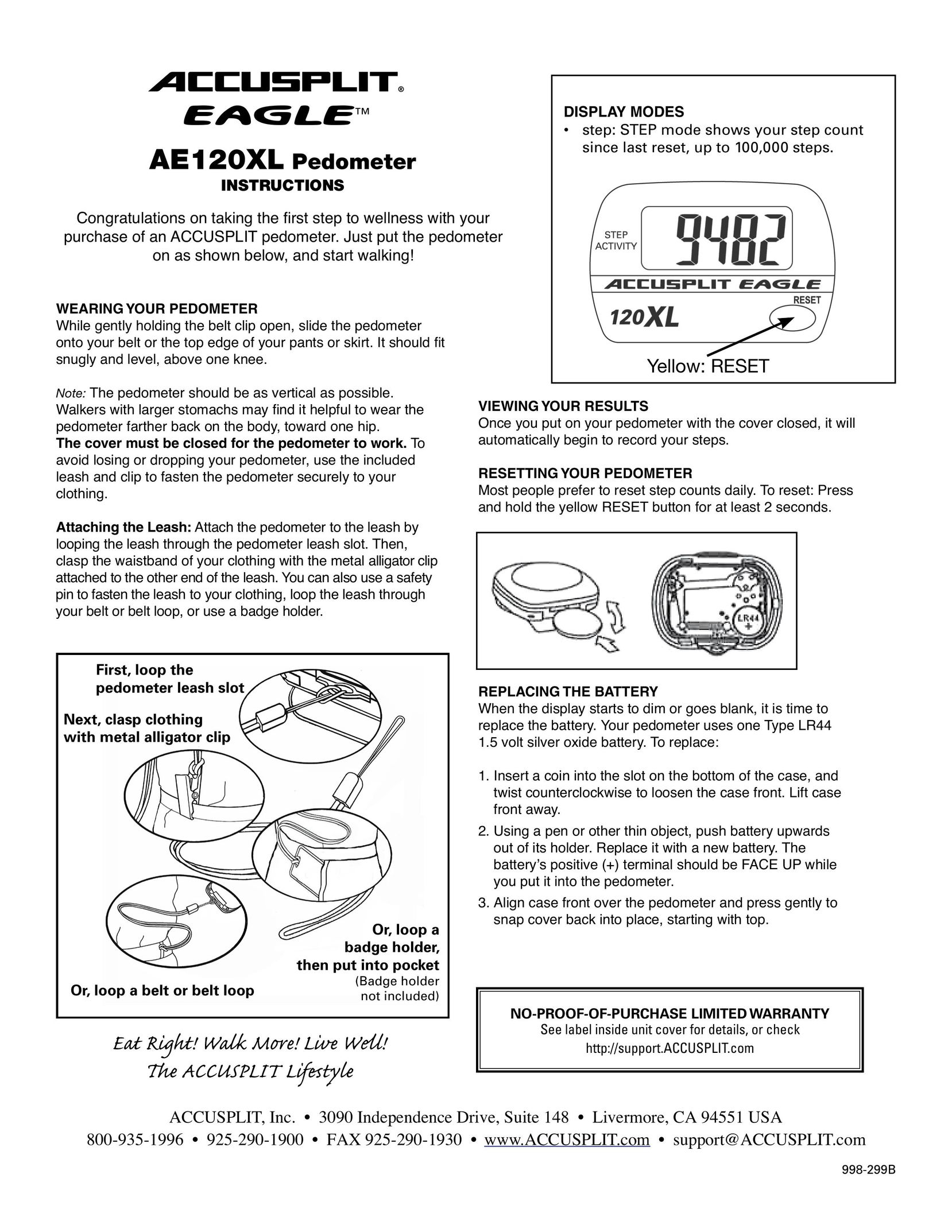 Accusplit 998-299B Fitness Electronics User Manual