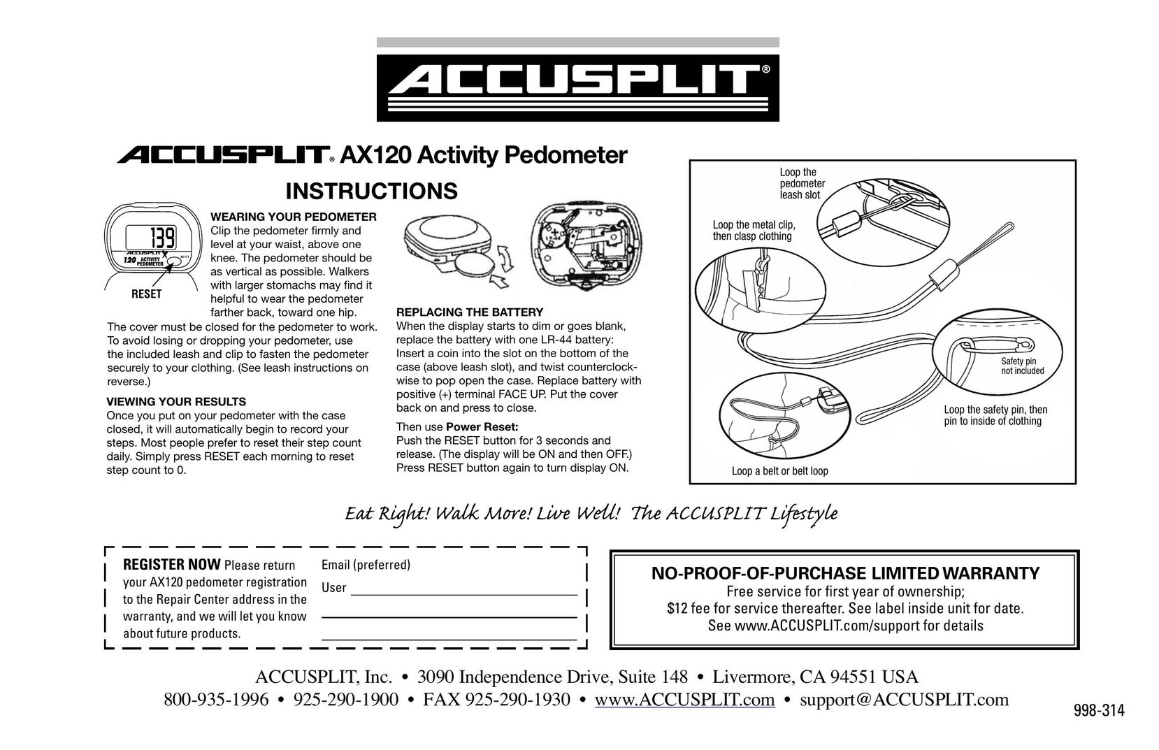 Accusplit 998-314 Fitness Electronics User Manual