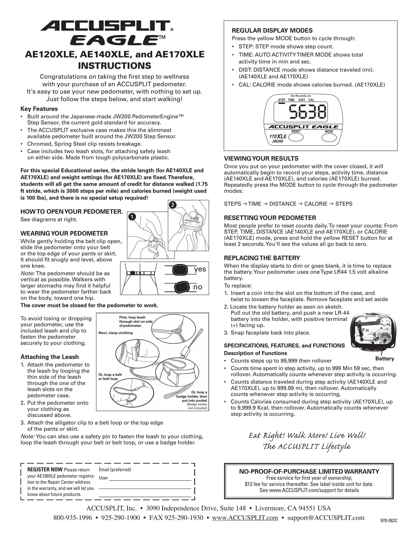 Accusplit AE120XLE Fitness Electronics User Manual
