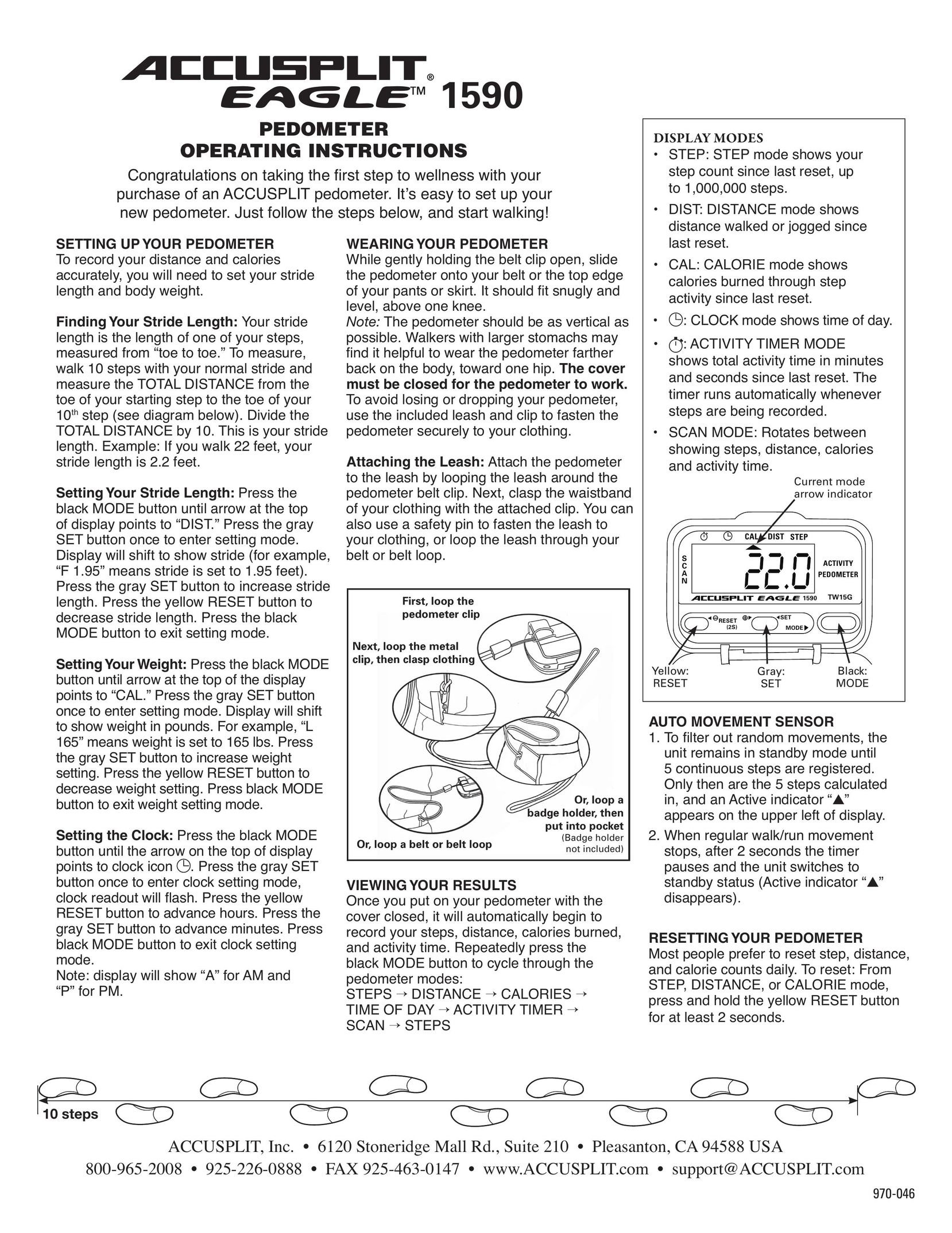 Accusplit AE1590 Fitness Electronics User Manual