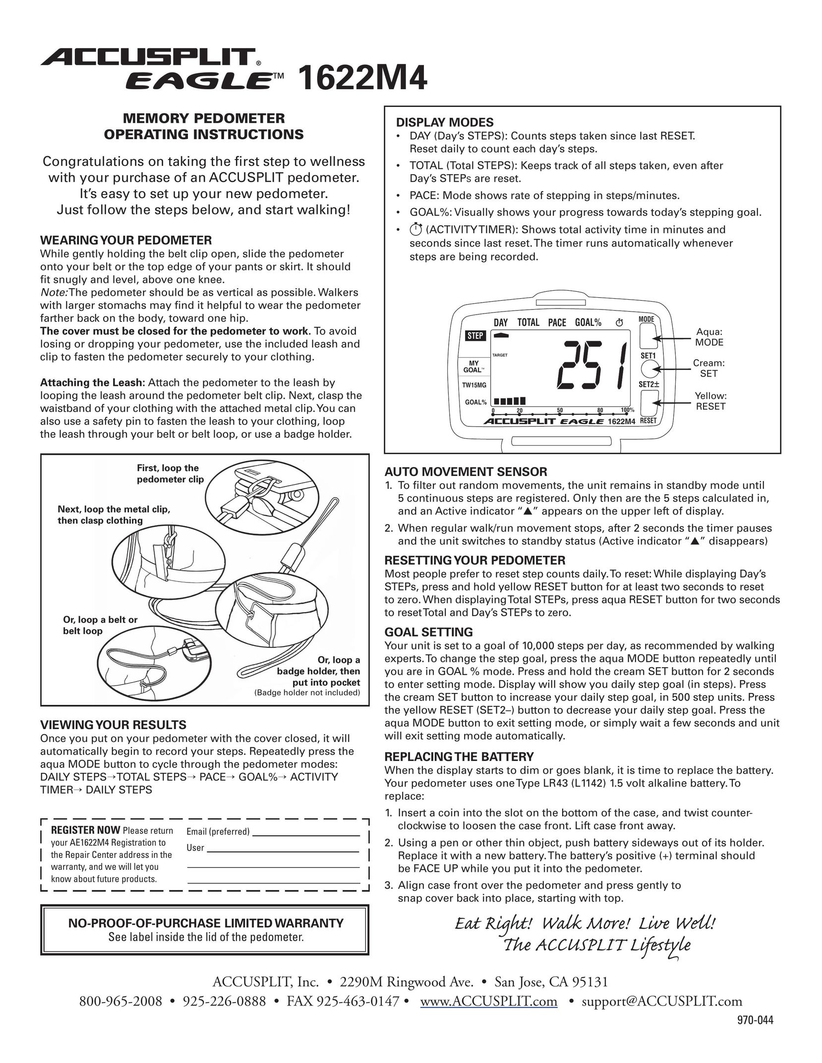 Accusplit AE1622M4 Fitness Electronics User Manual