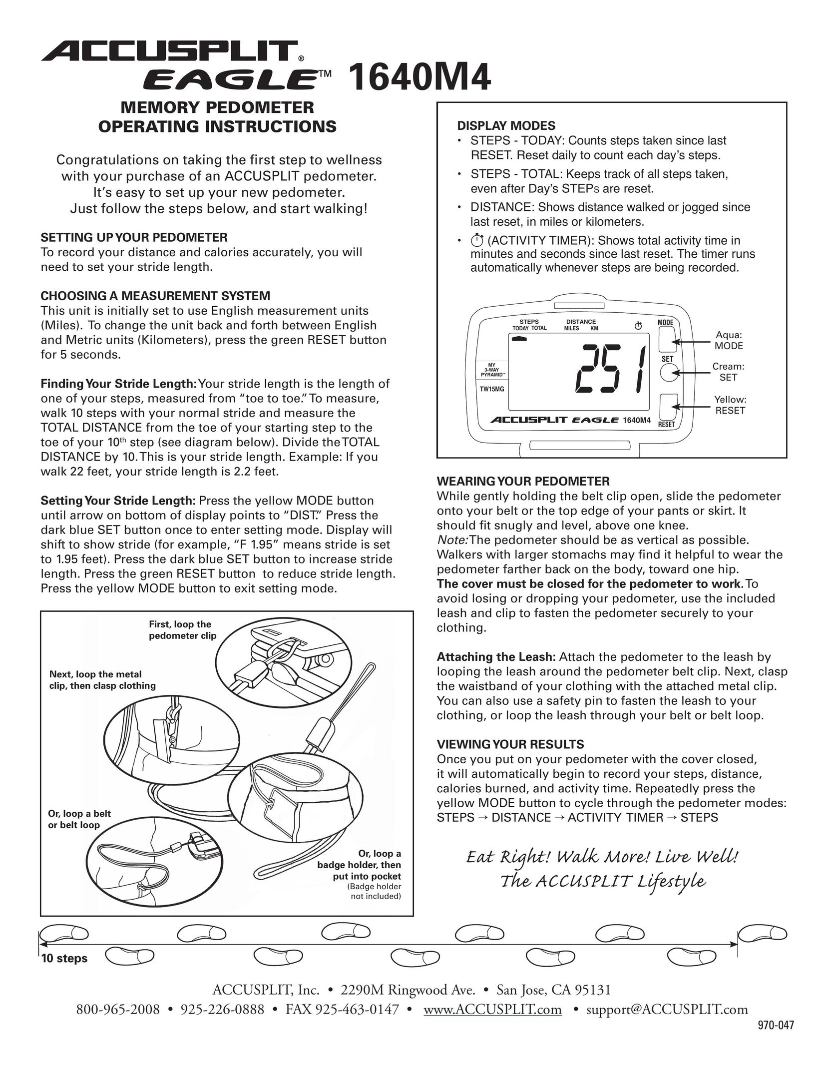 Accusplit AE1640M4 Fitness Electronics User Manual