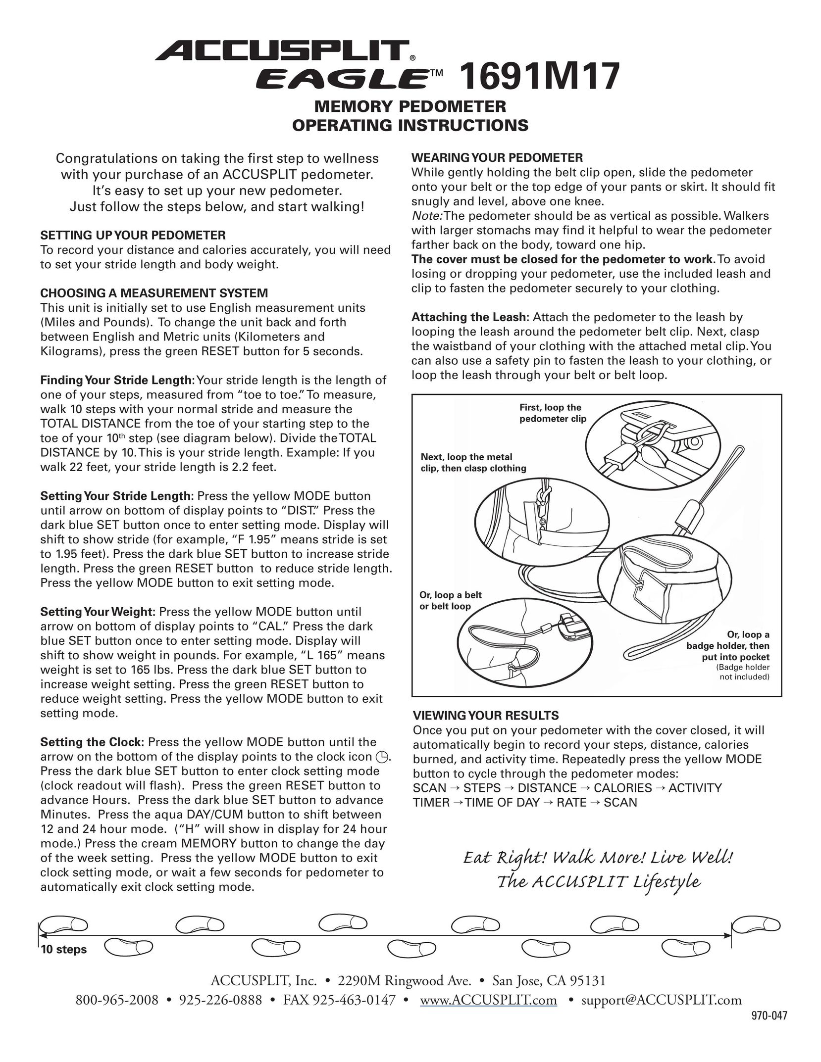 Accusplit AE1691M17 Fitness Electronics User Manual
