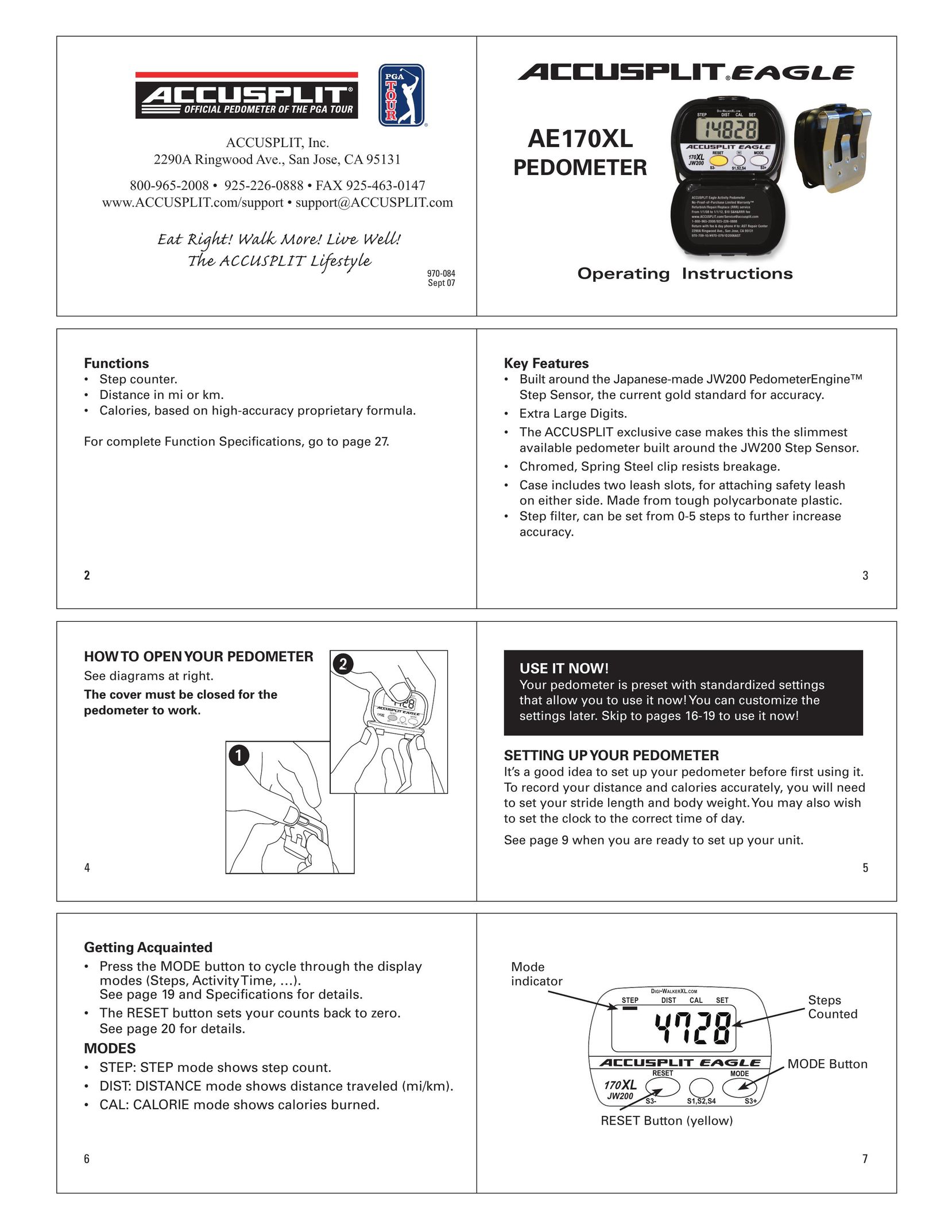 Accusplit AE170XL Fitness Electronics User Manual