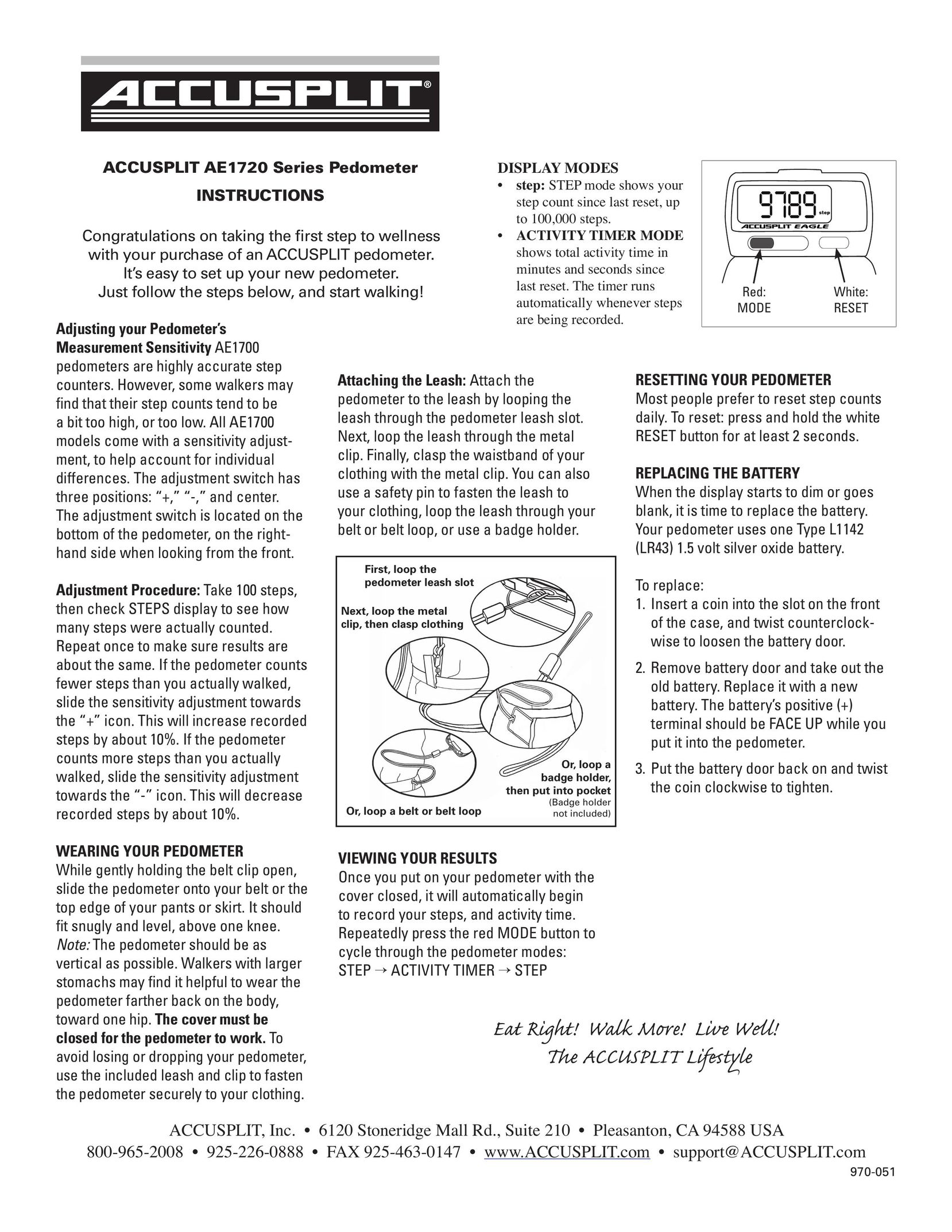 Accusplit AE1720 Fitness Electronics User Manual