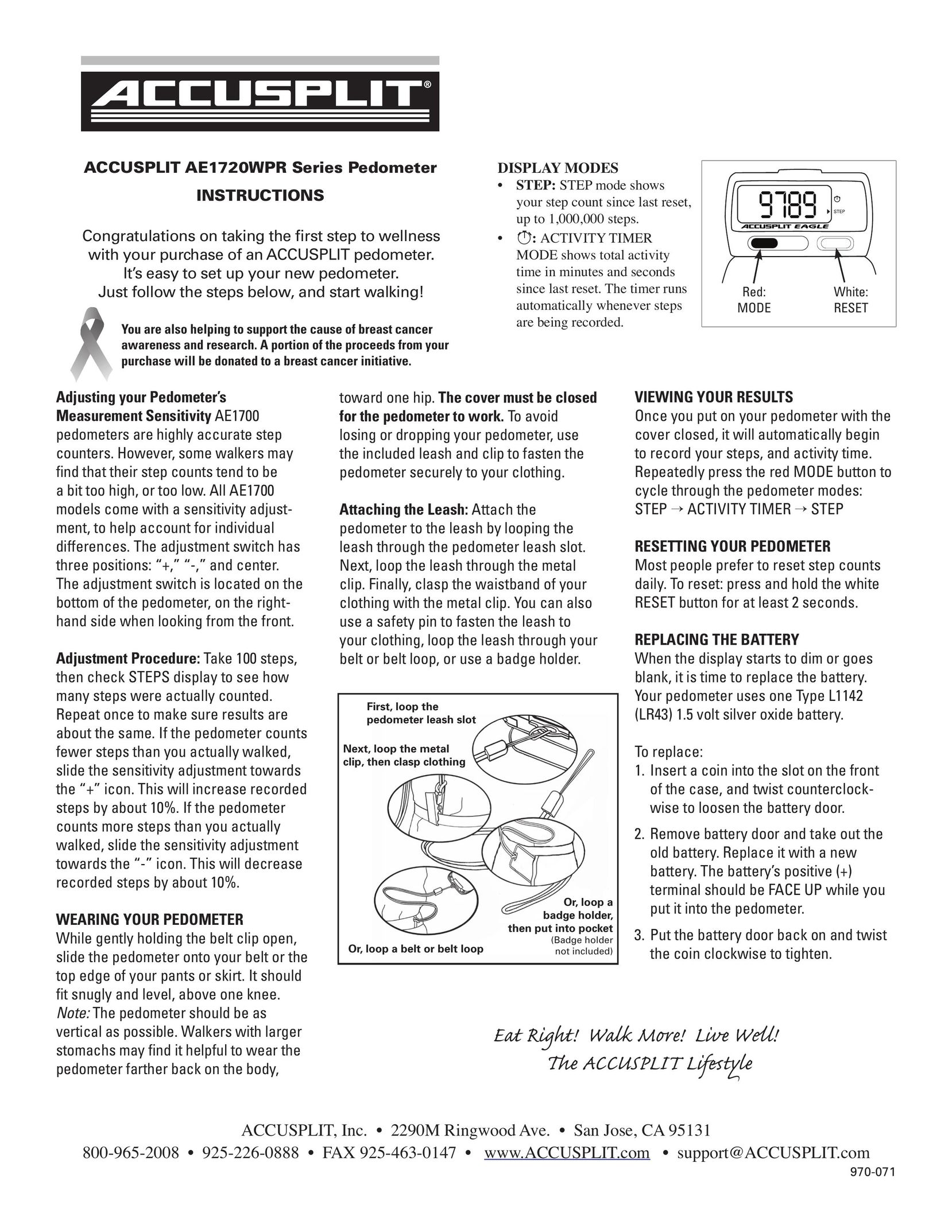 Accusplit AE1720WPR Fitness Electronics User Manual