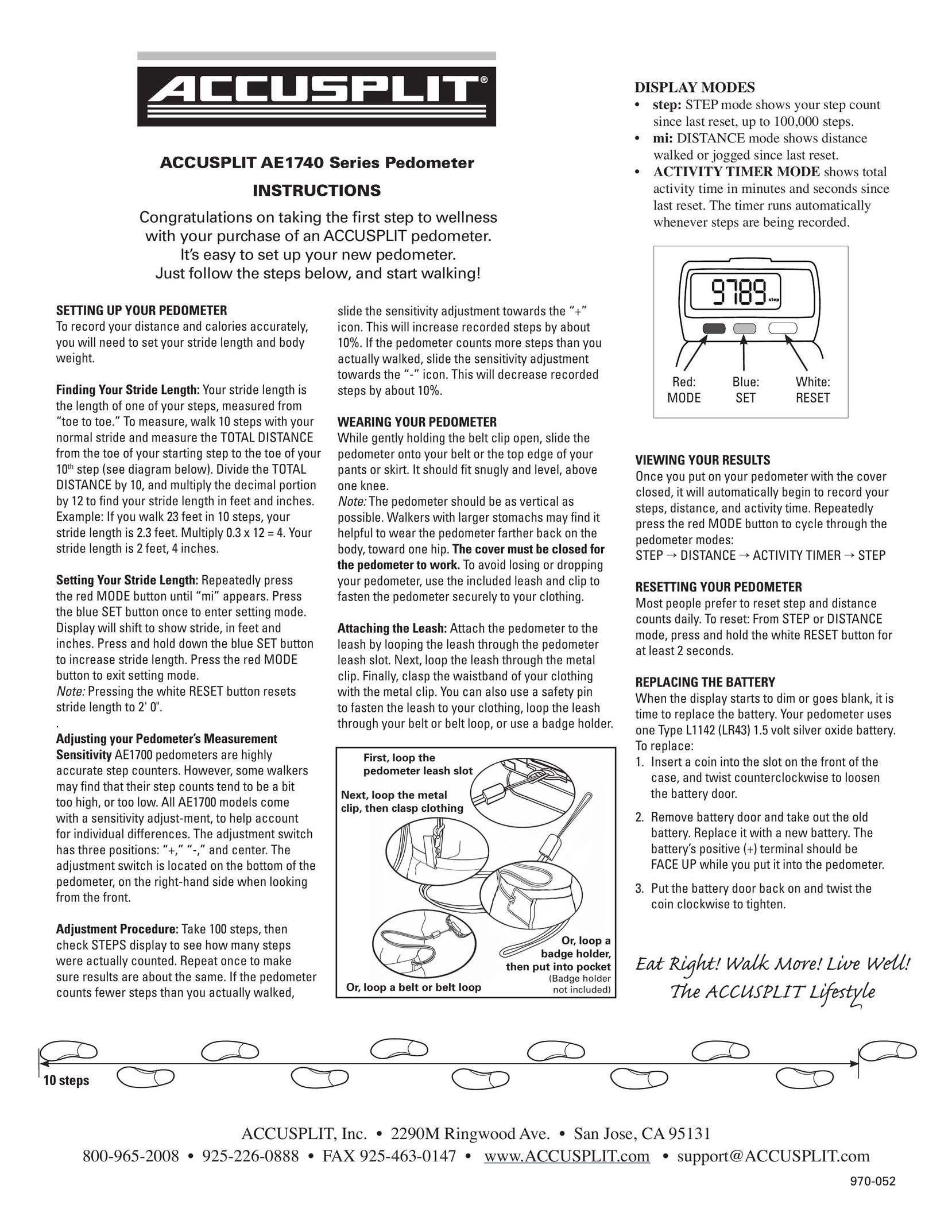 Accusplit AE1740 Fitness Electronics User Manual