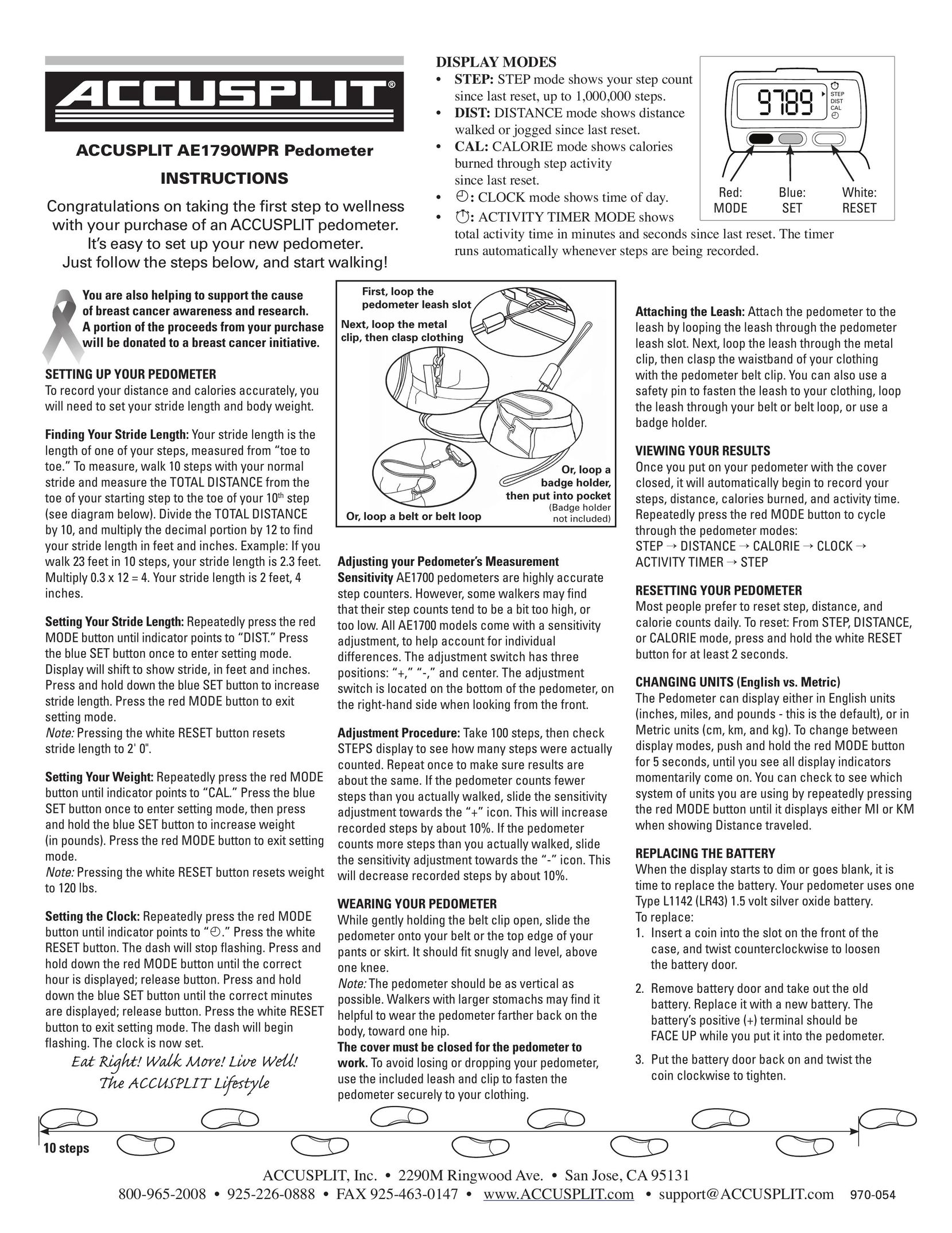 Accusplit AE1790WPR Fitness Electronics User Manual