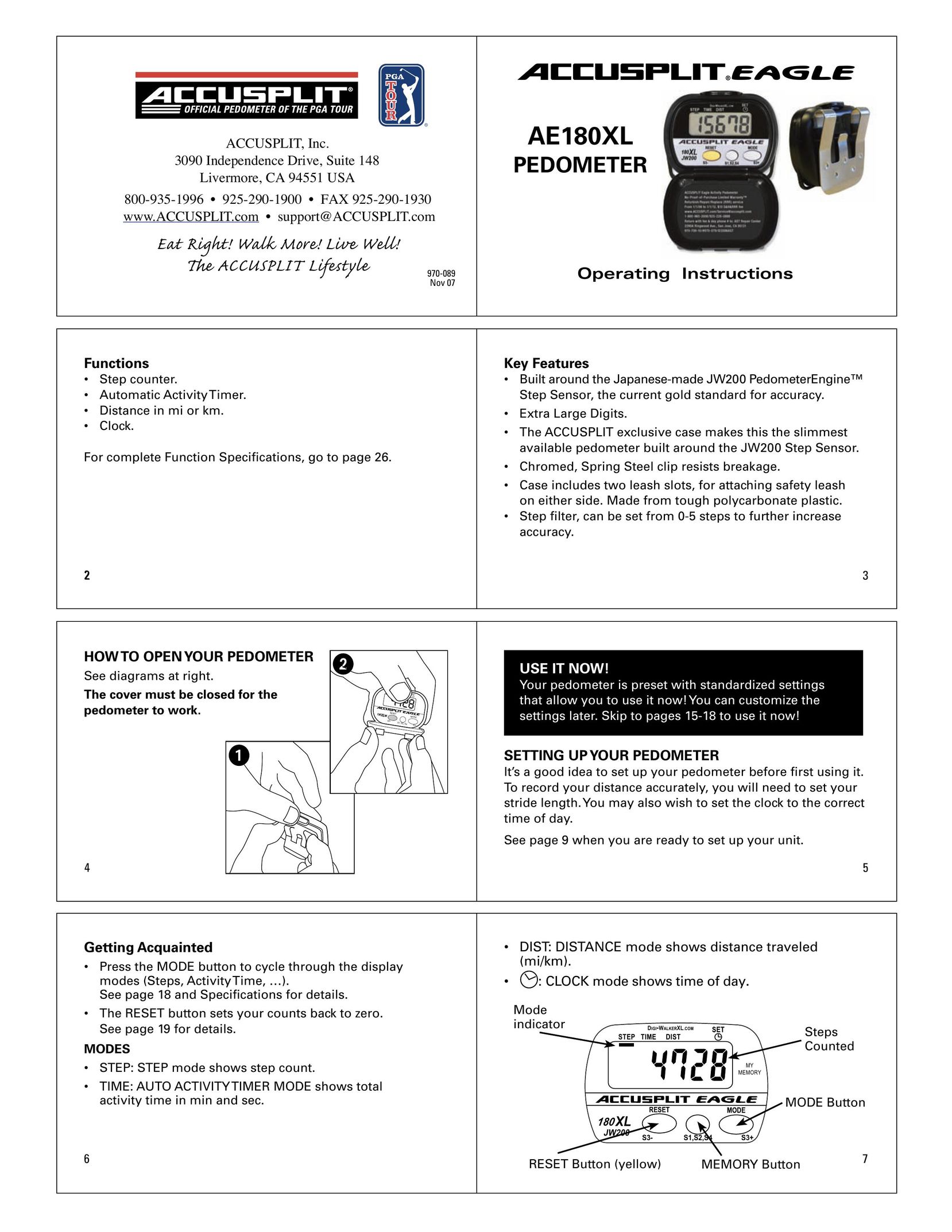Accusplit AE180XL Fitness Electronics User Manual