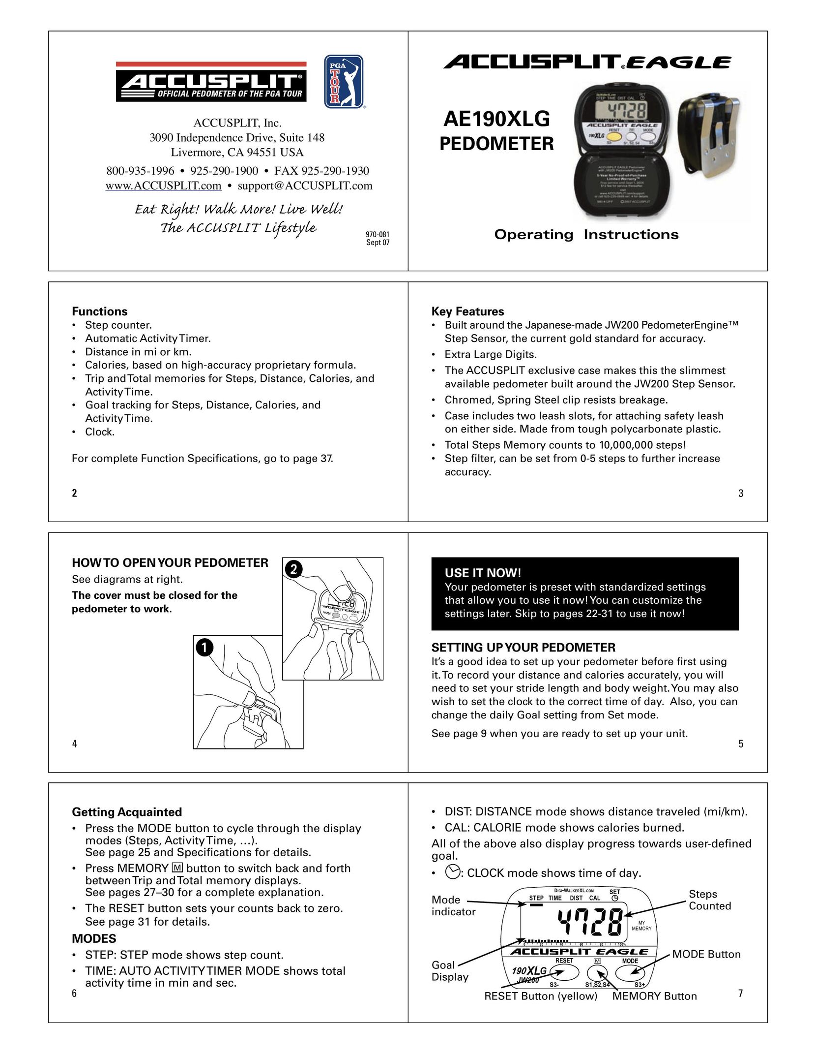 Accusplit AE190XLG Fitness Electronics User Manual