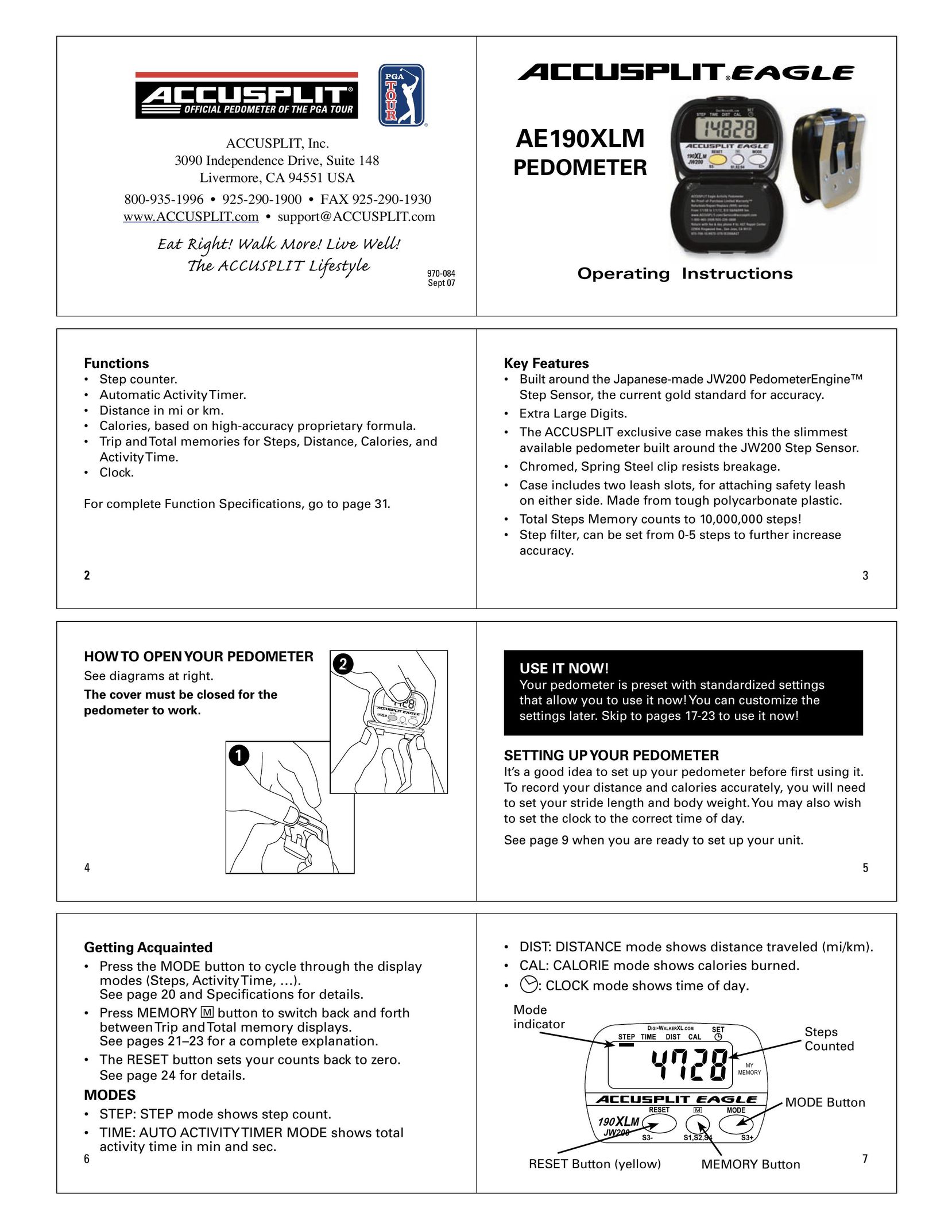 Accusplit AE190XLM Fitness Electronics User Manual