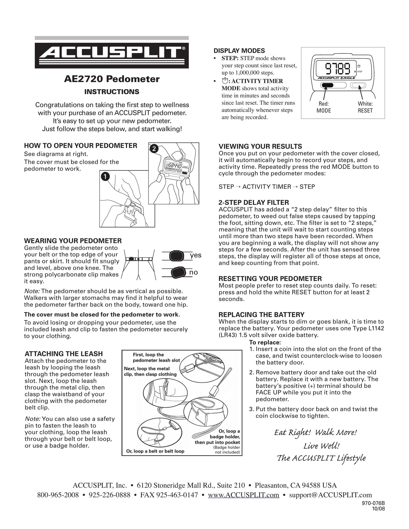Accusplit AE2720 Fitness Electronics User Manual