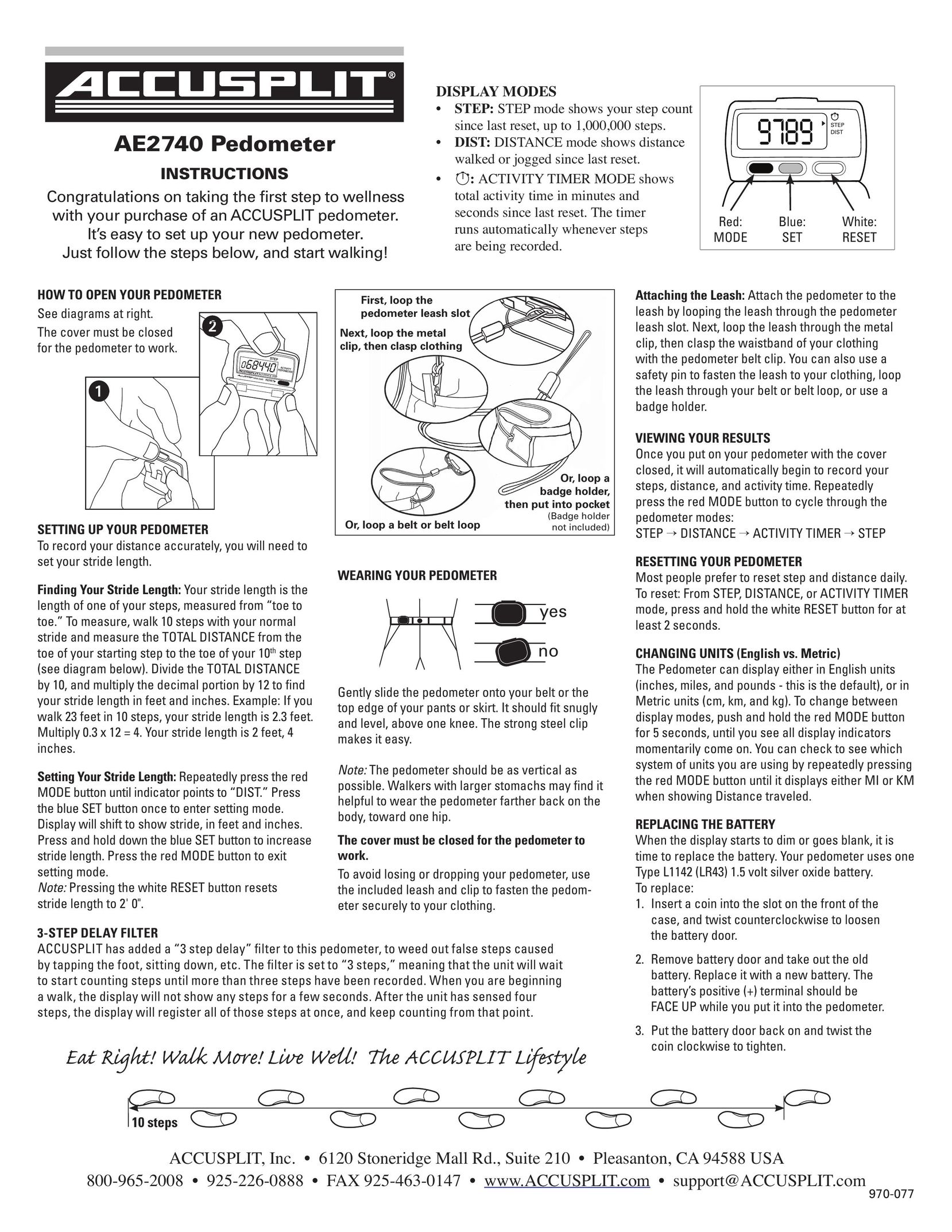 Accusplit AE2740 Fitness Electronics User Manual