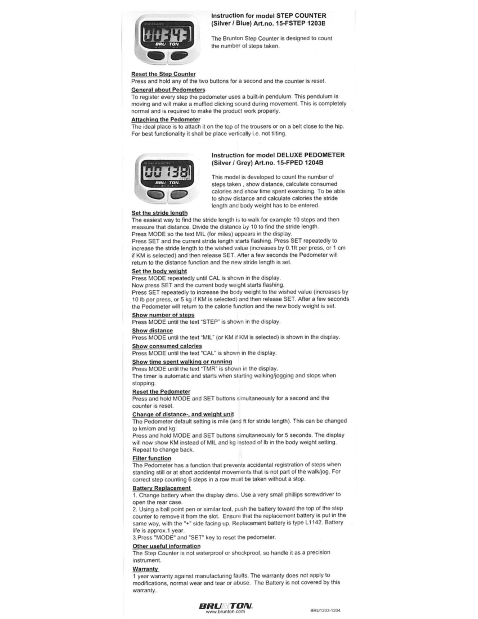 Brunton 15-FSTEP 1203B Fitness Electronics User Manual