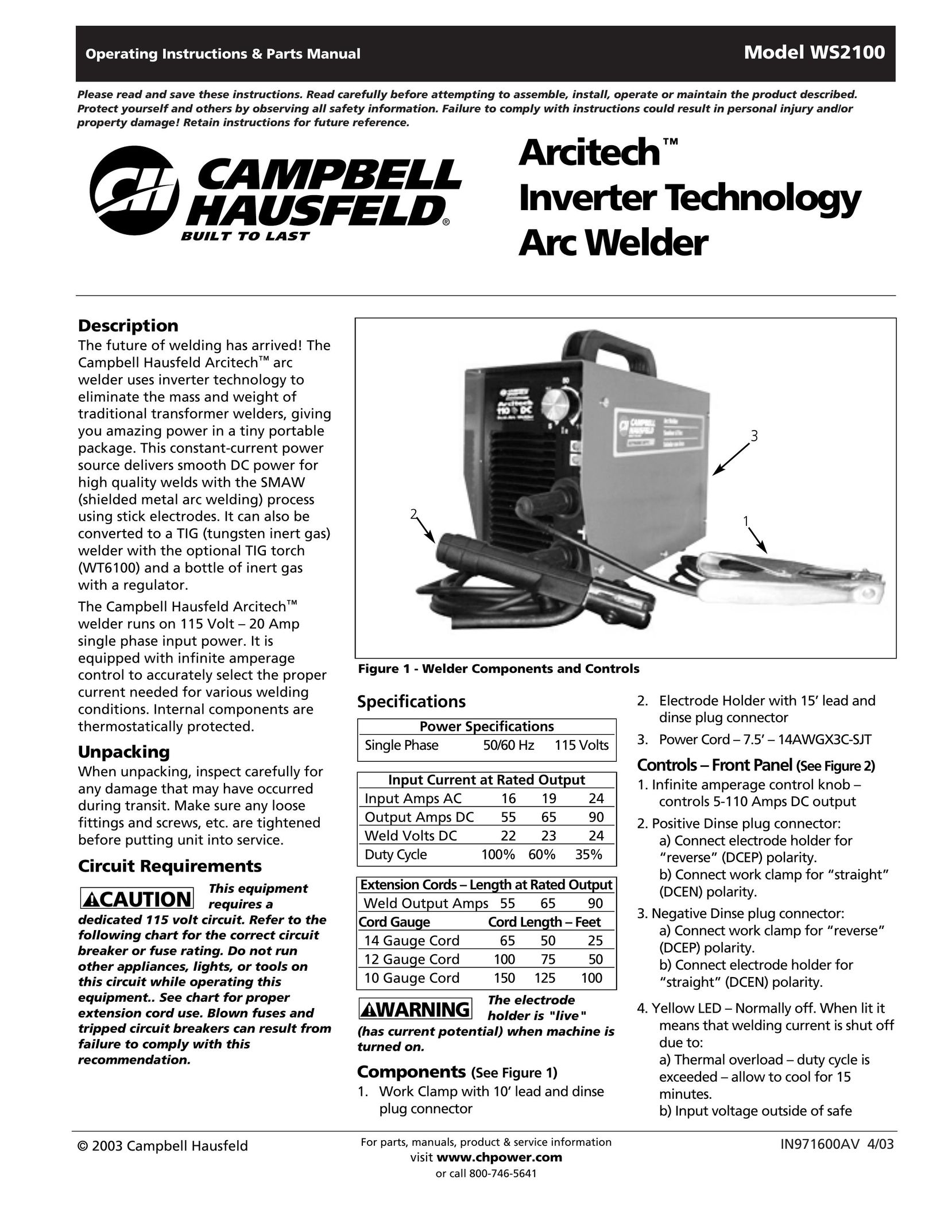 Campbell Hausfeld WS2100 Fitness Electronics User Manual