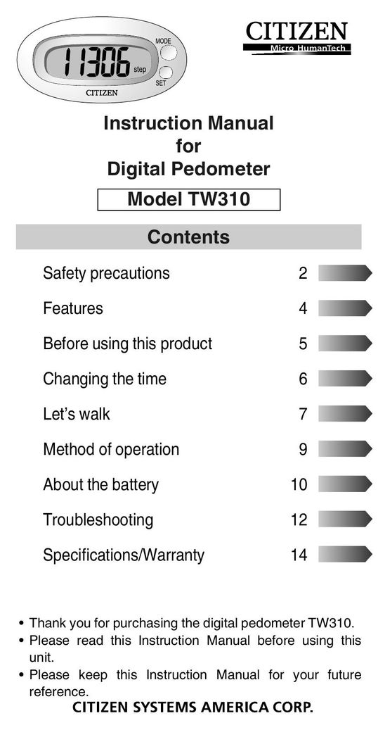 Citizen TW310 Fitness Electronics User Manual