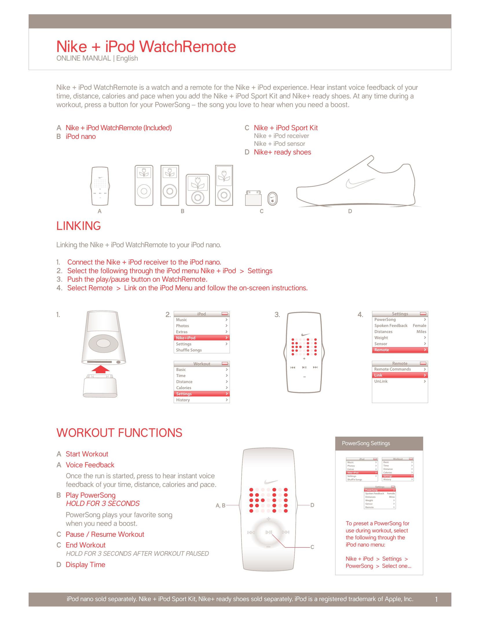 Nike iPod Watchremote Fitness Electronics User Manual