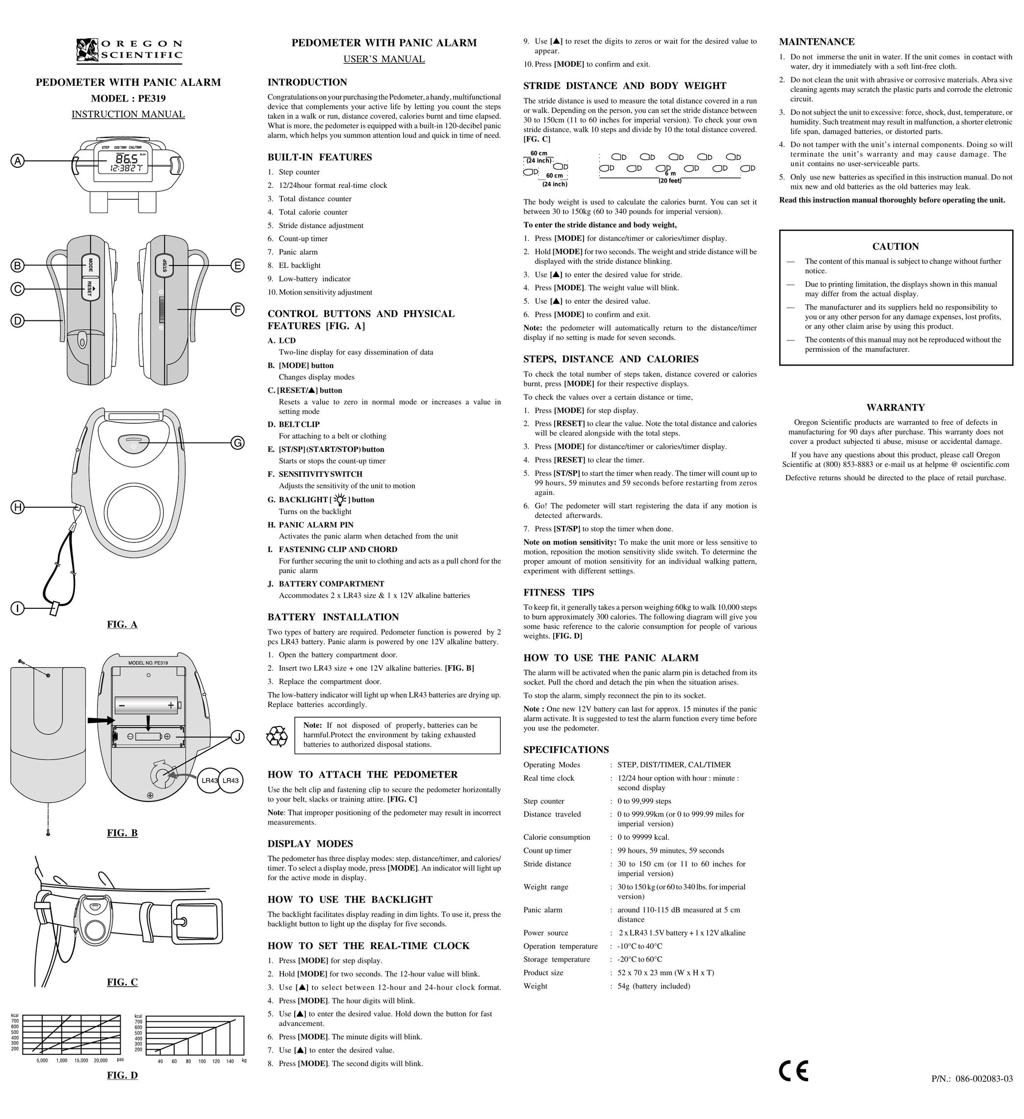 Oregon Scientific PE319 Fitness Electronics User Manual
