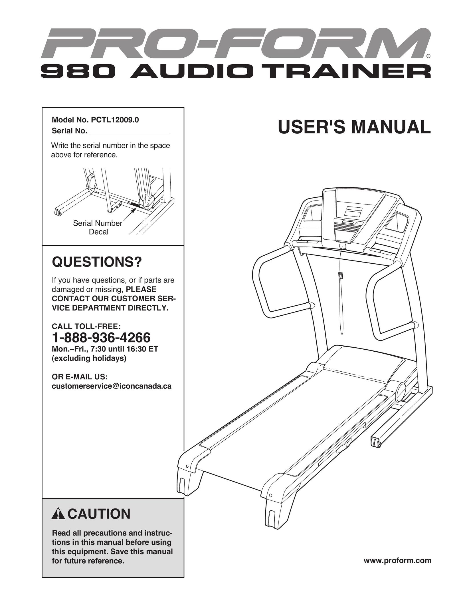 ProForm PCTL12009.0 Fitness Electronics User Manual