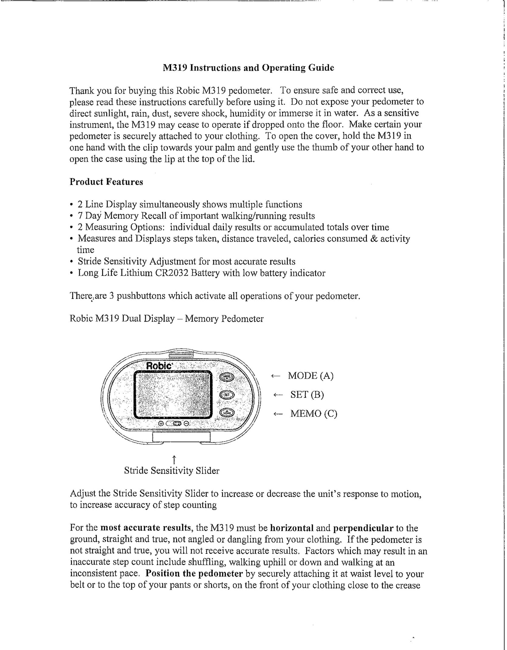 Robic M319 Fitness Electronics User Manual