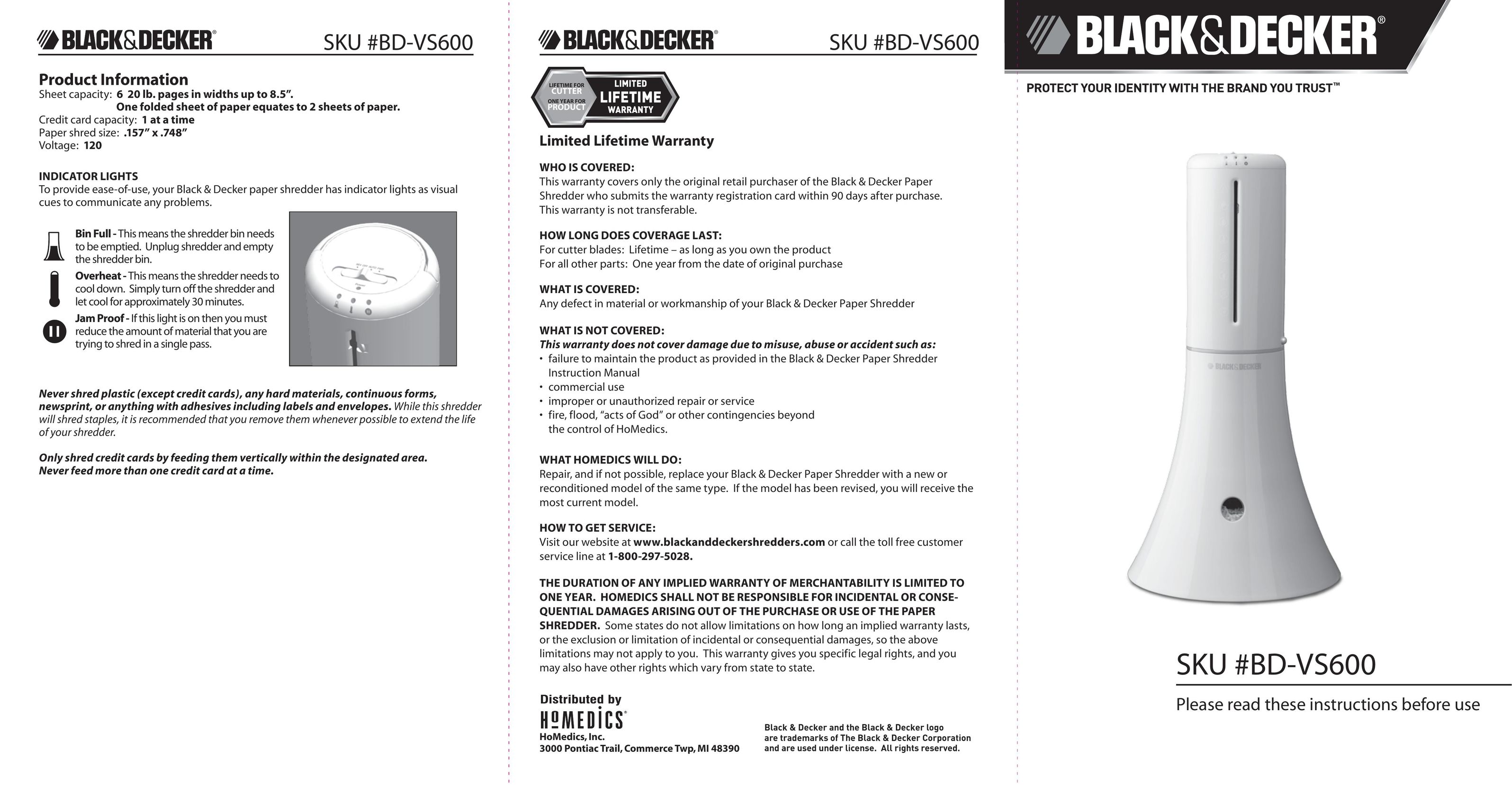 Black & Decker BD-VS600 Fitness Equipment User Manual